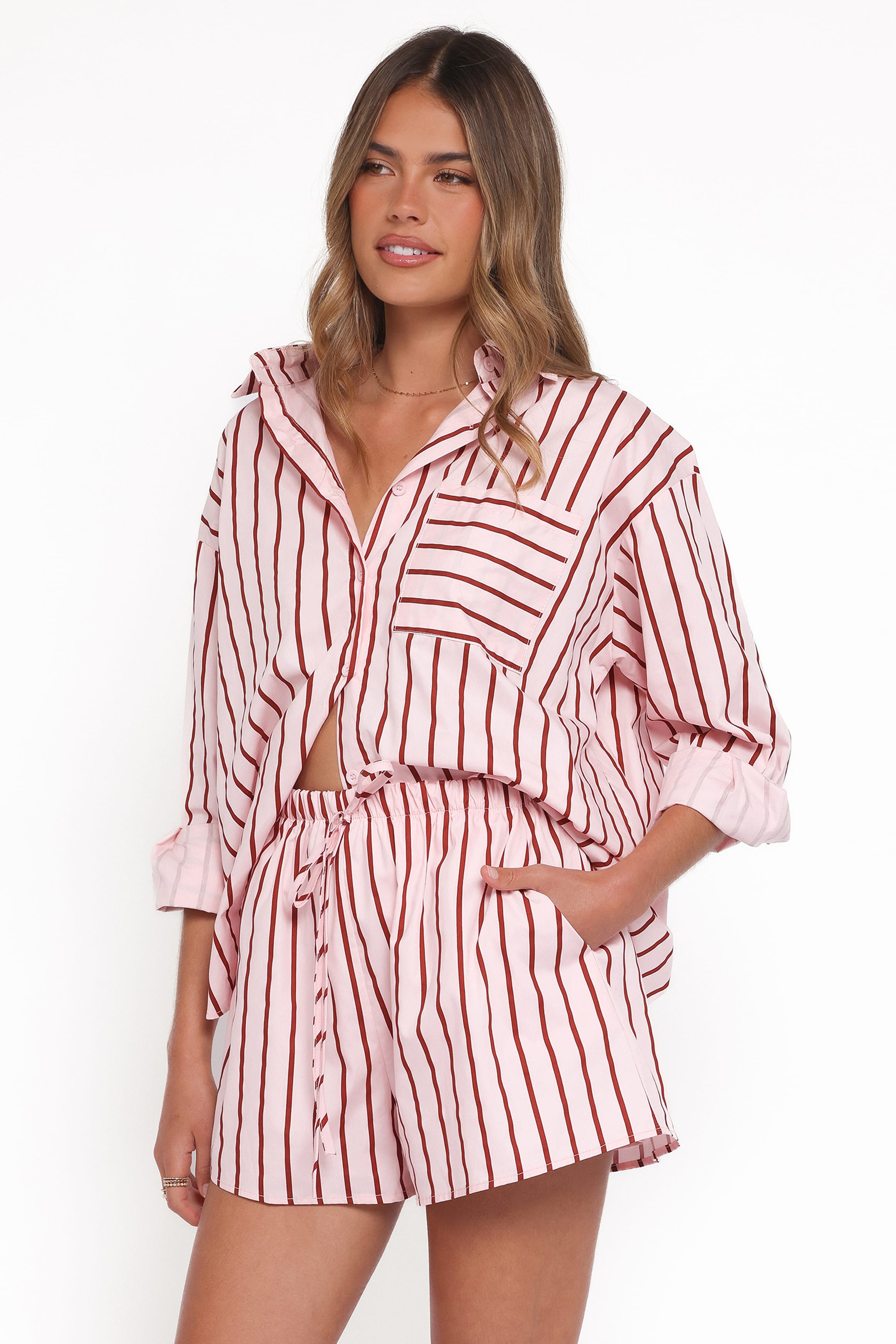 Petal and Pup USA SETS Ashlyn Short Set - Pink And Burgundy Stripe