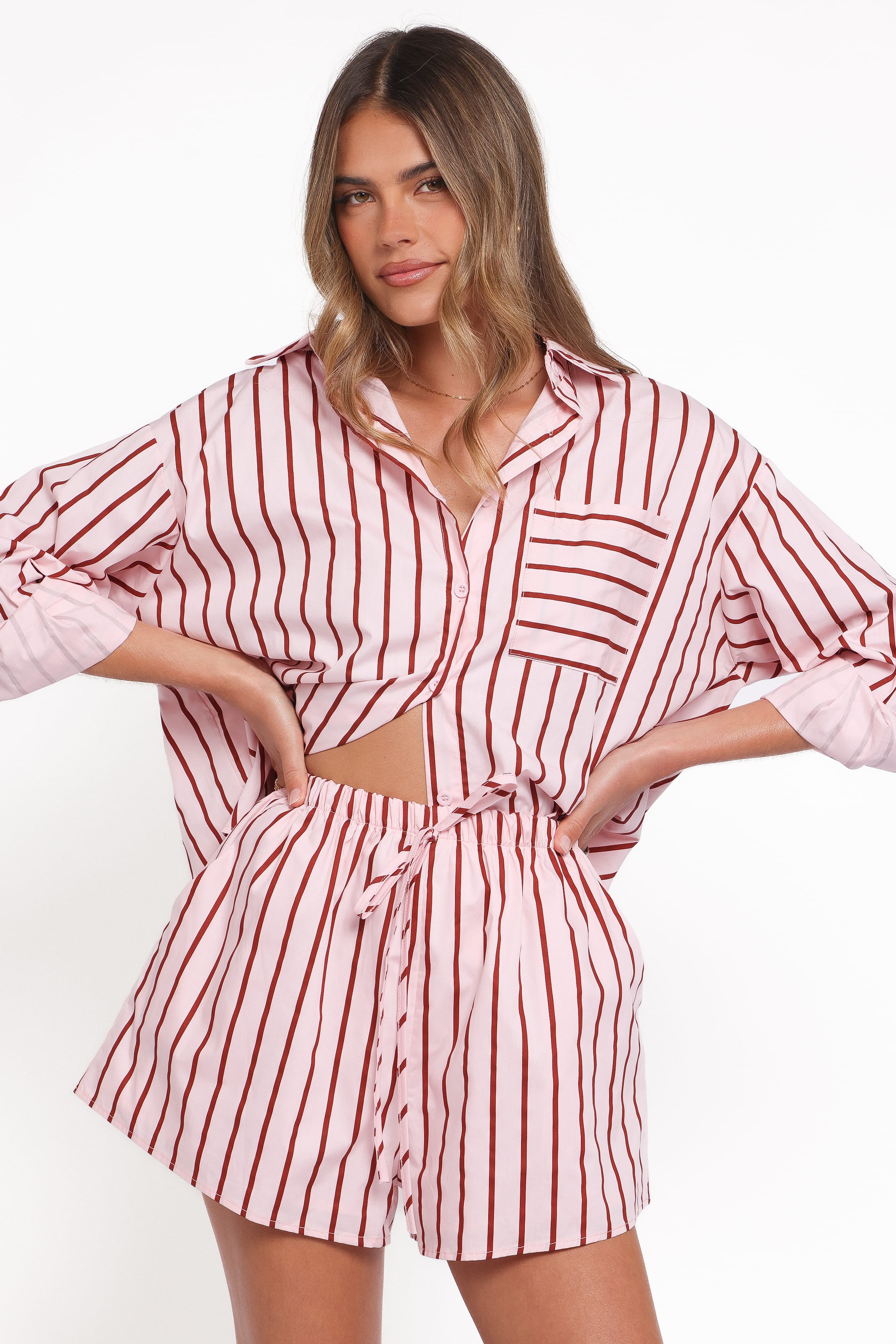 Petal and Pup USA SETS Ashlyn Short Set - Pink And Burgundy Stripe