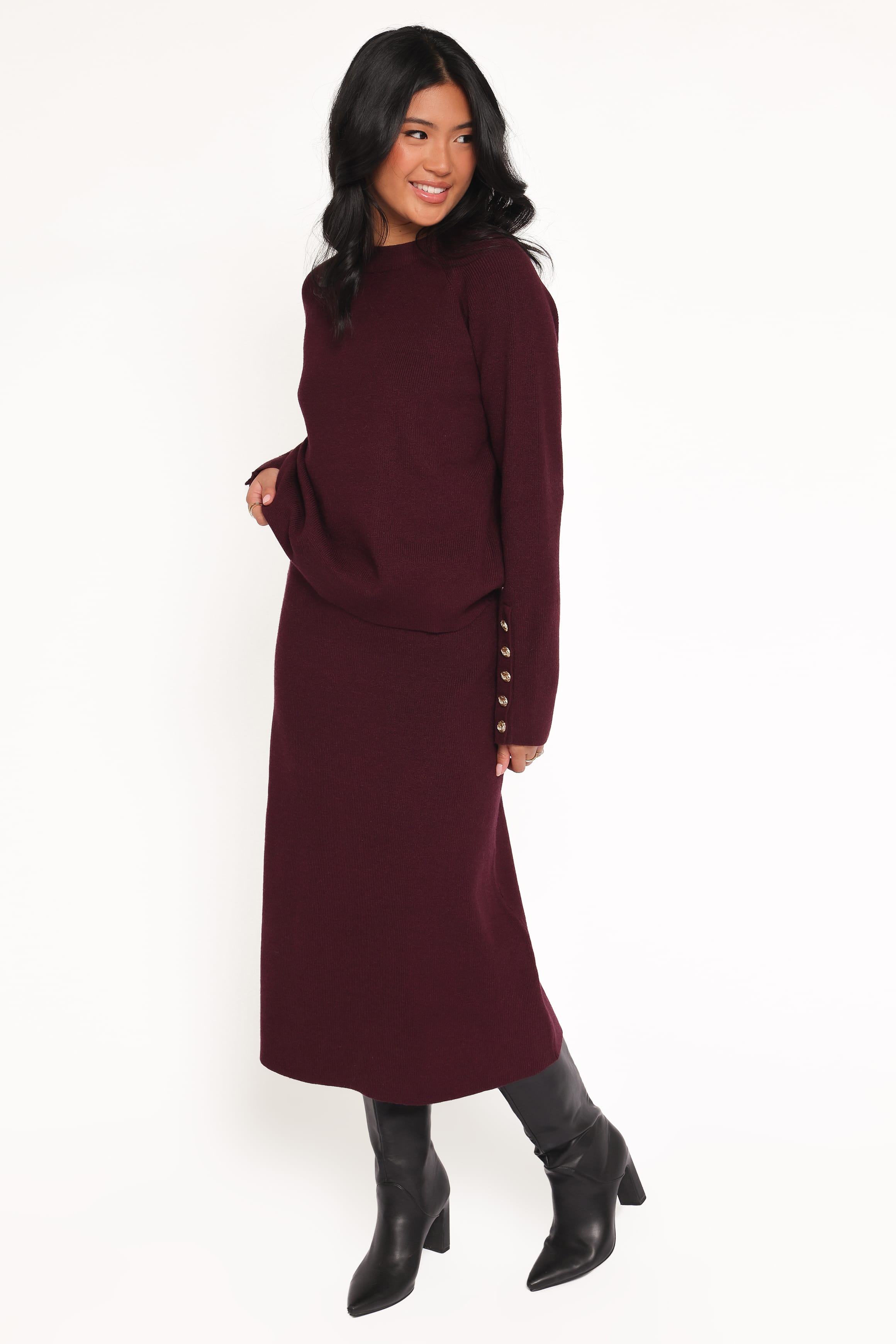 Petal and Pup USA SETS Bridget Maxi Skirt Sweater Set - Maroon