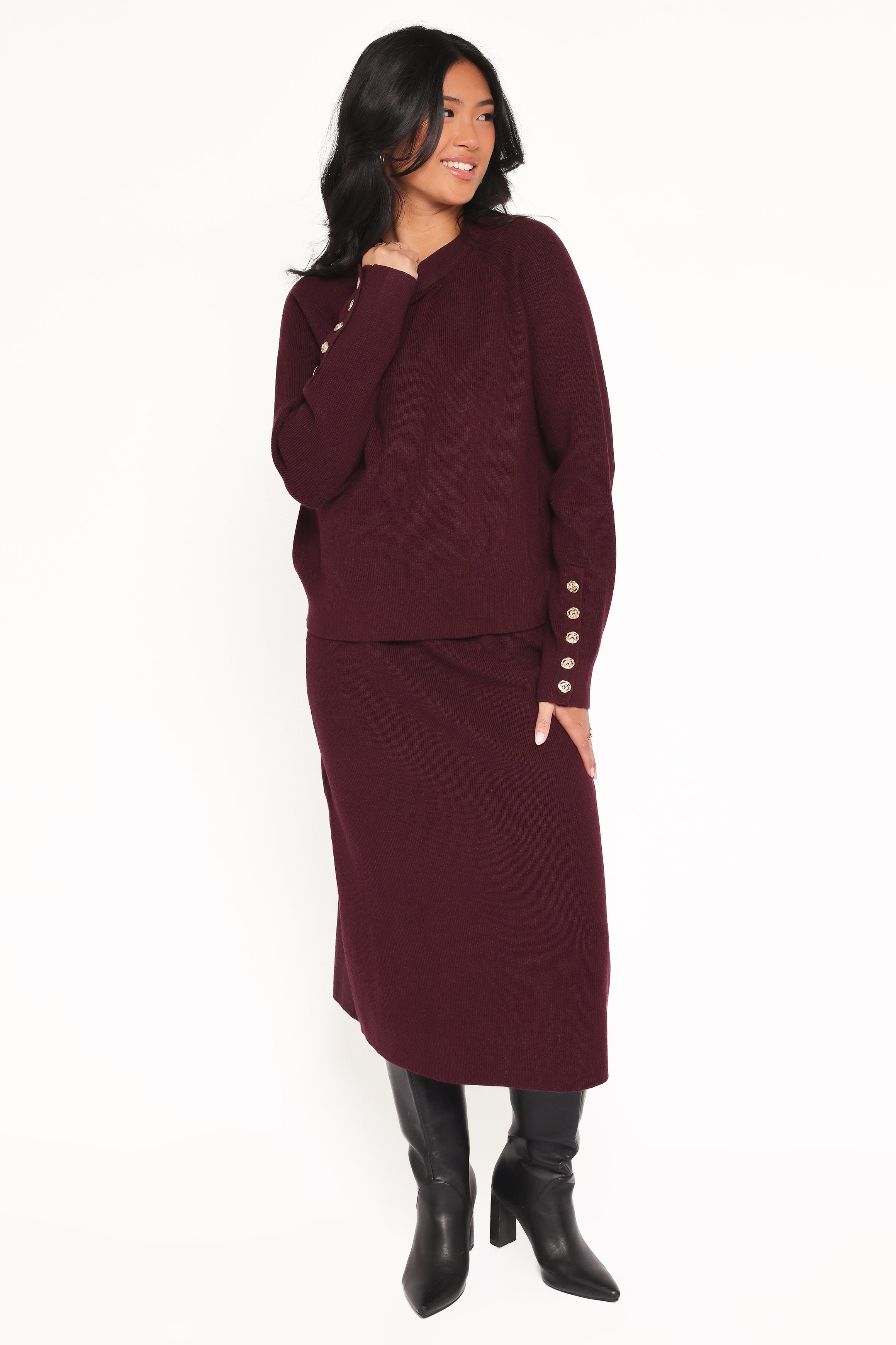 Petal and Pup USA SETS Bridget Maxi Skirt Sweater Set - Maroon