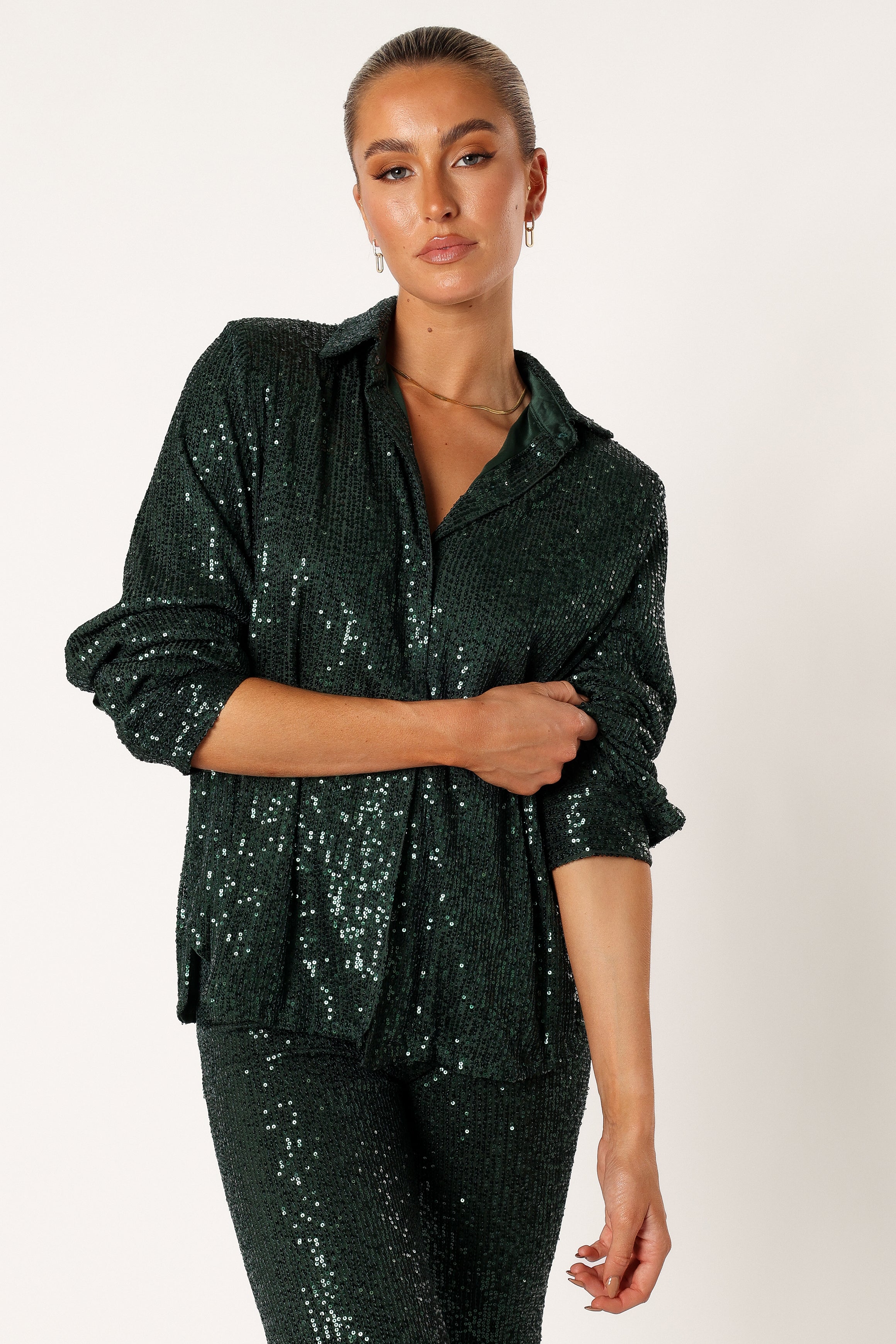 Petal and Pup USA SETS Darcy Sequin Two Piece Pant Set - Hunter Green