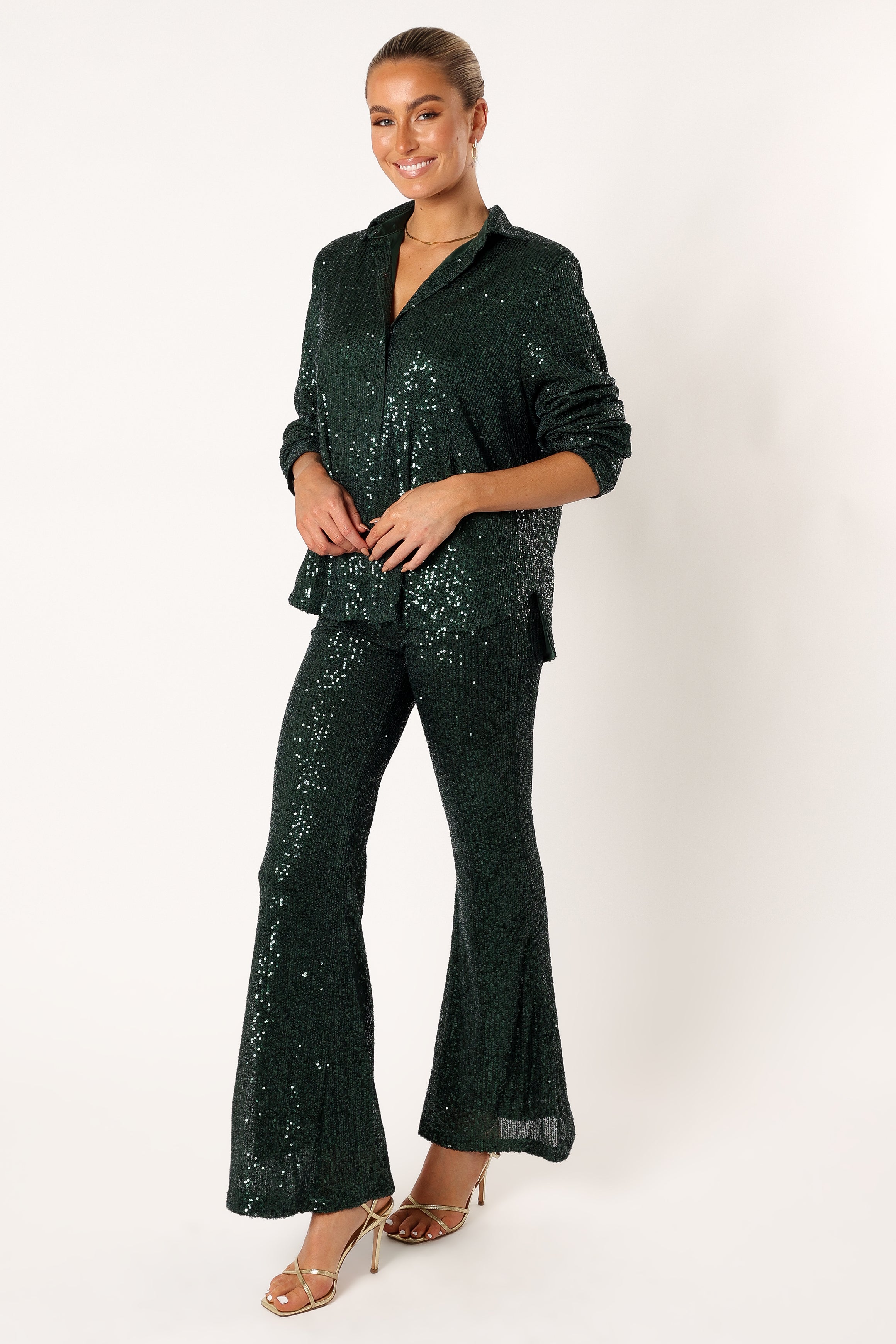 Petal and Pup USA SETS Darcy Sequin Two Piece Pant Set - Hunter Green