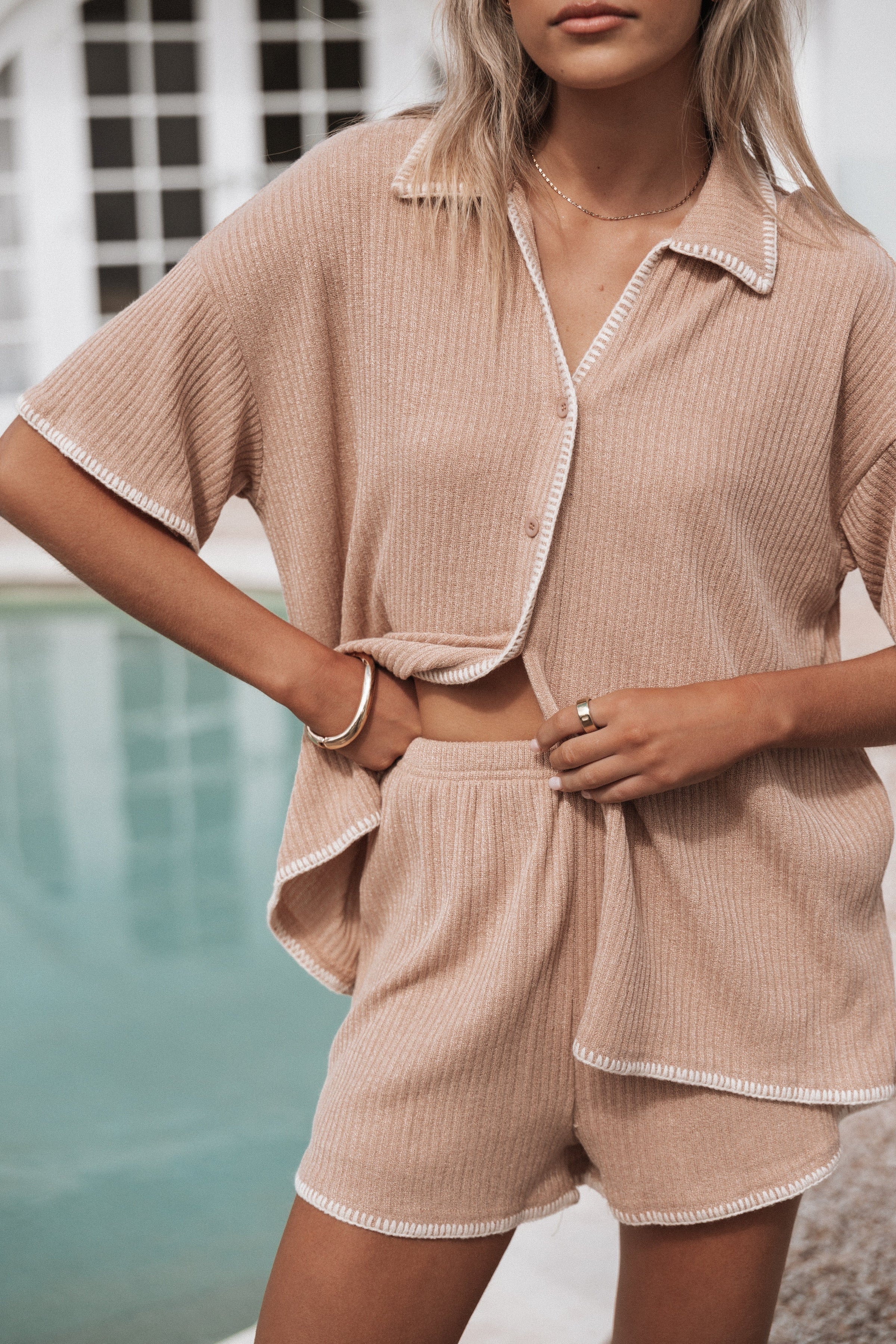 Petal and Pup USA SETS Essen Knit Short Set - Mocha Cream