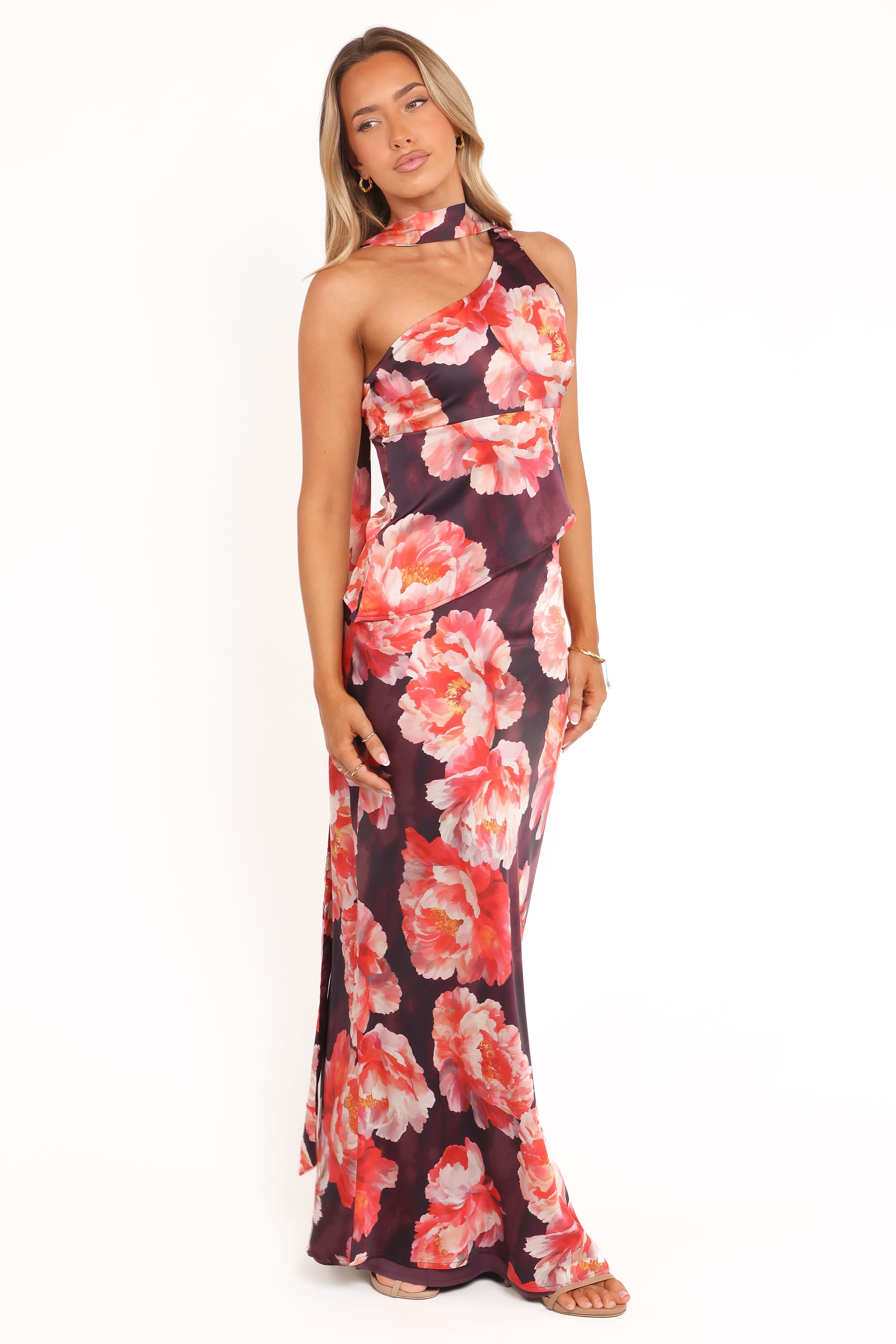 Petal and Pup USA SETS Georgina One Shoulder Skirt Set - Burgundy Peony