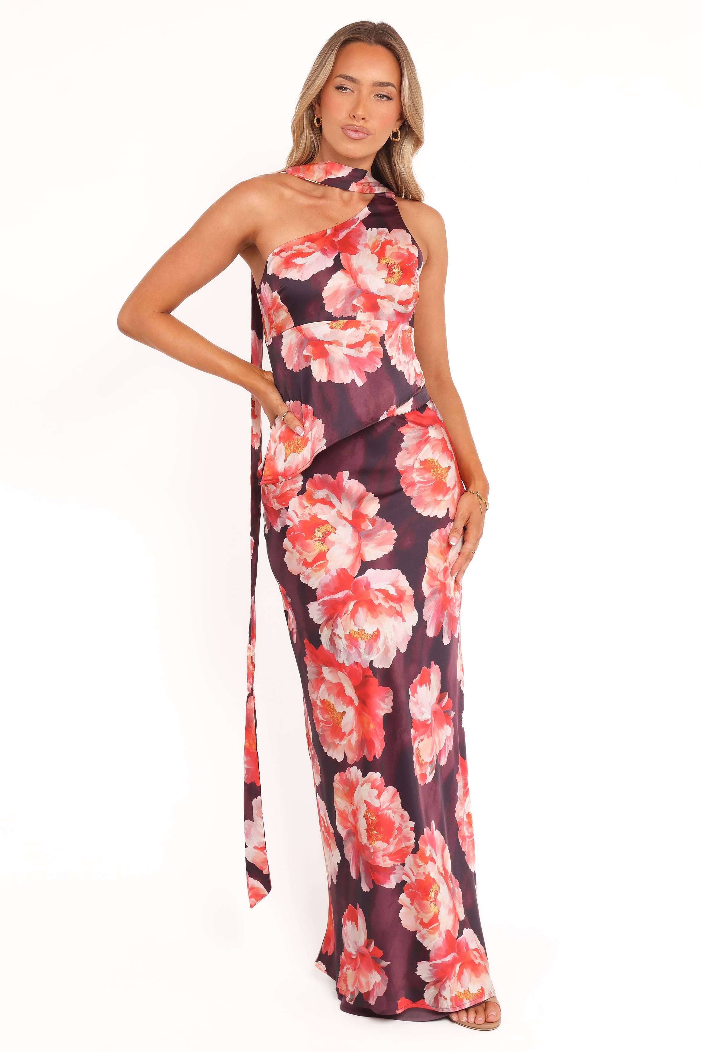 Petal and Pup USA SETS Georgina One Shoulder Skirt Set - Burgundy Peony