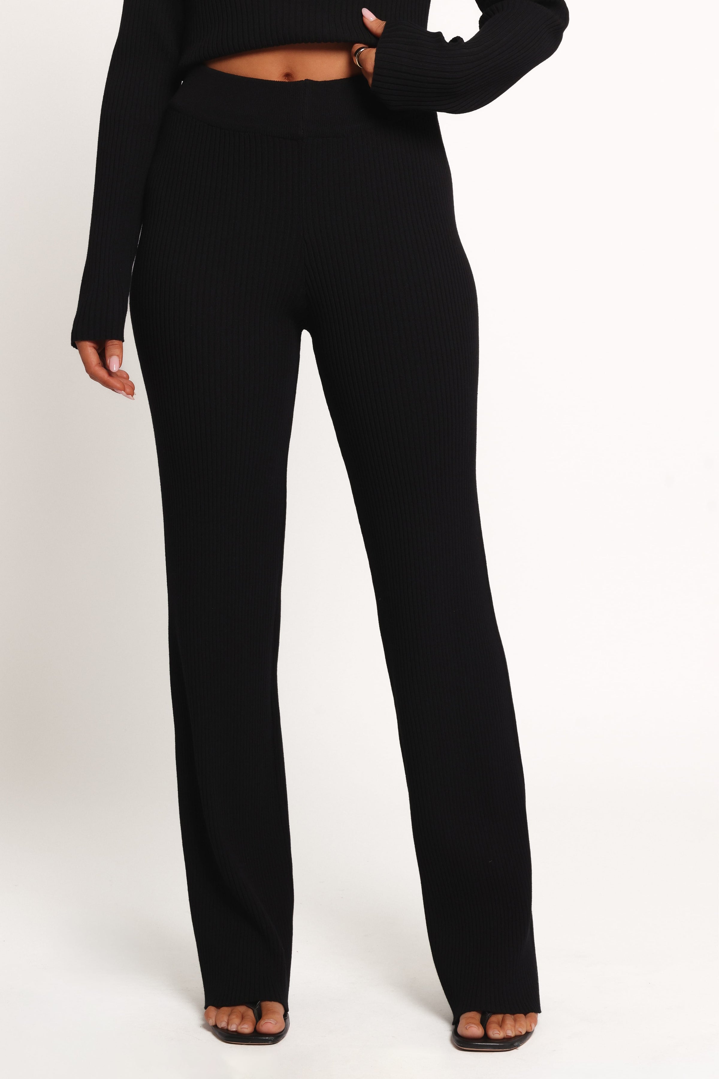 Petal and Pup USA SETS Gindie Ribbed Knit Off The Shoulder Pant Set - Black