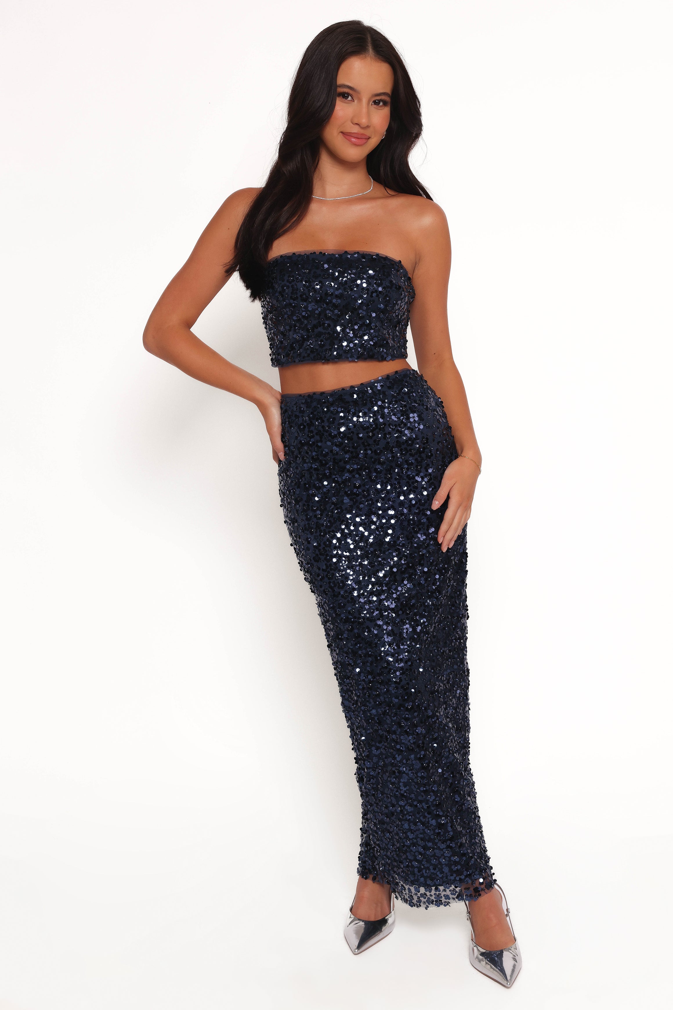 Petal and Pup USA SETS Glissy Sequin Skirt Set - Navy