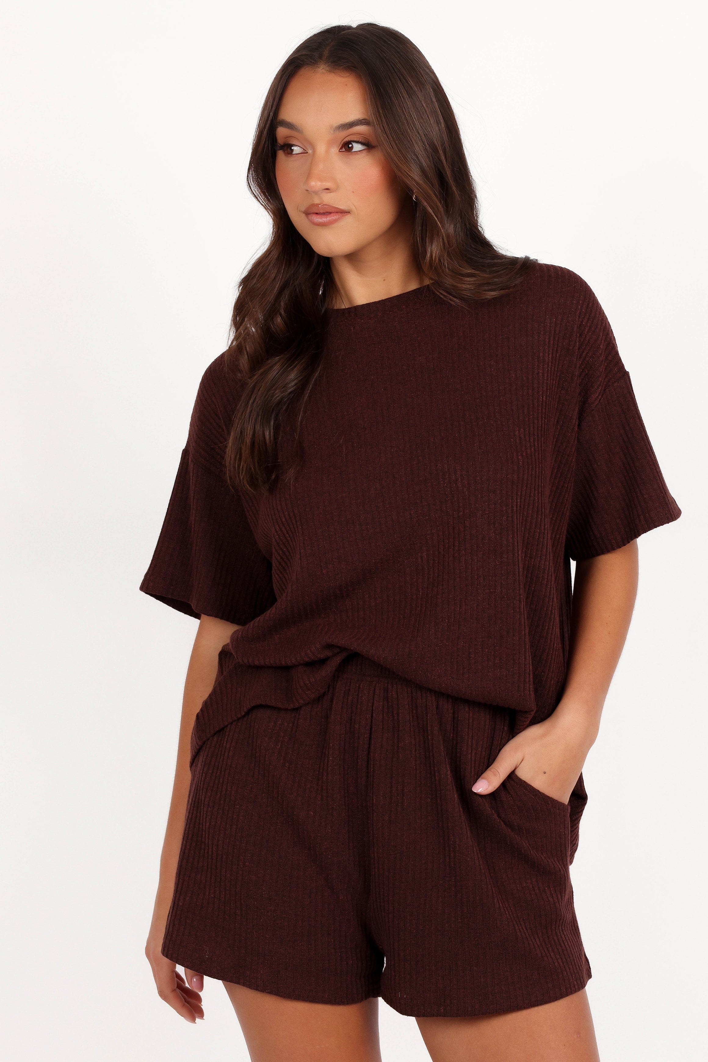 Petal and Pup USA SETS Granger Knit Short Set - Chocolate Brown