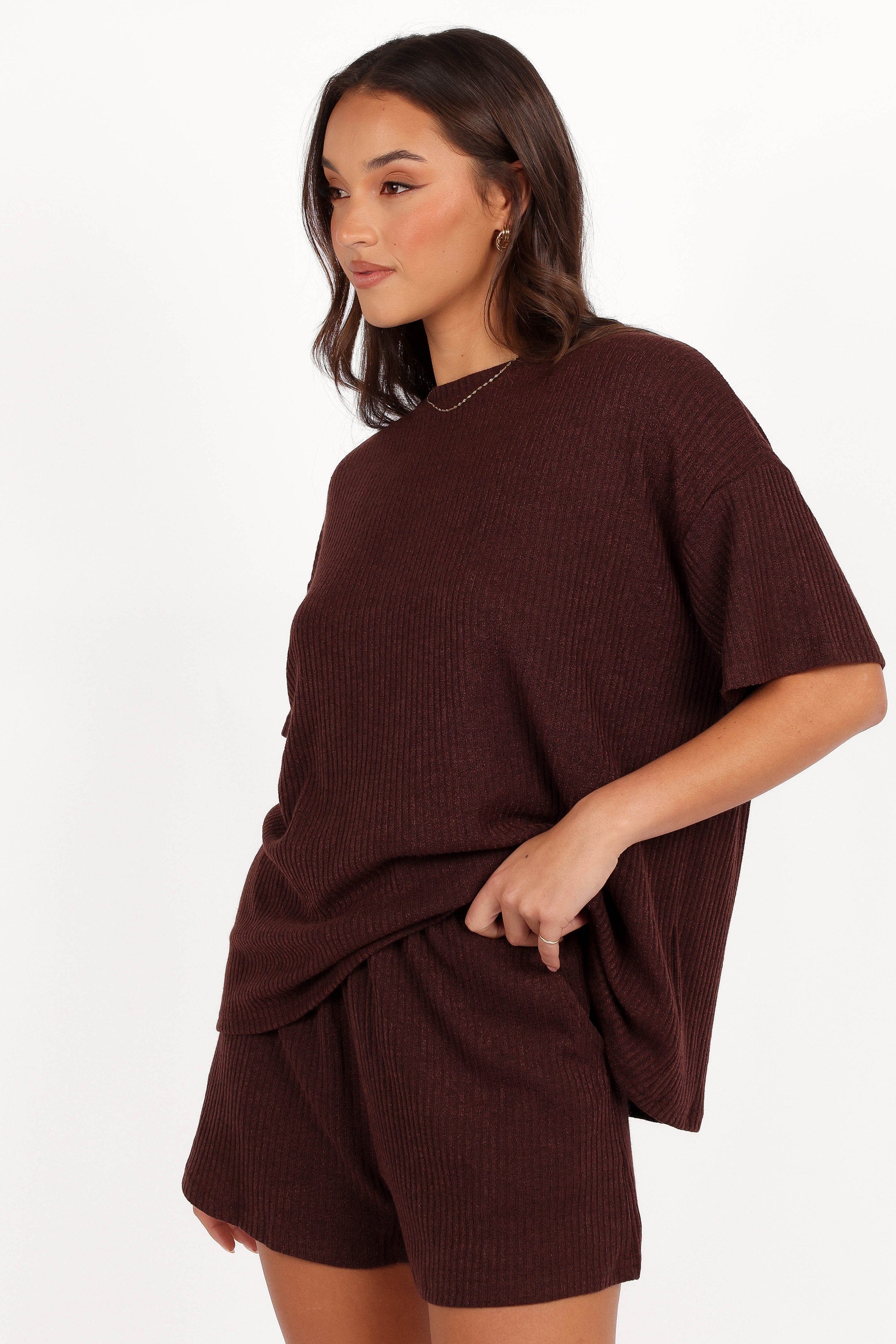 Petal and Pup USA SETS Granger Knit Short Set - Chocolate Brown