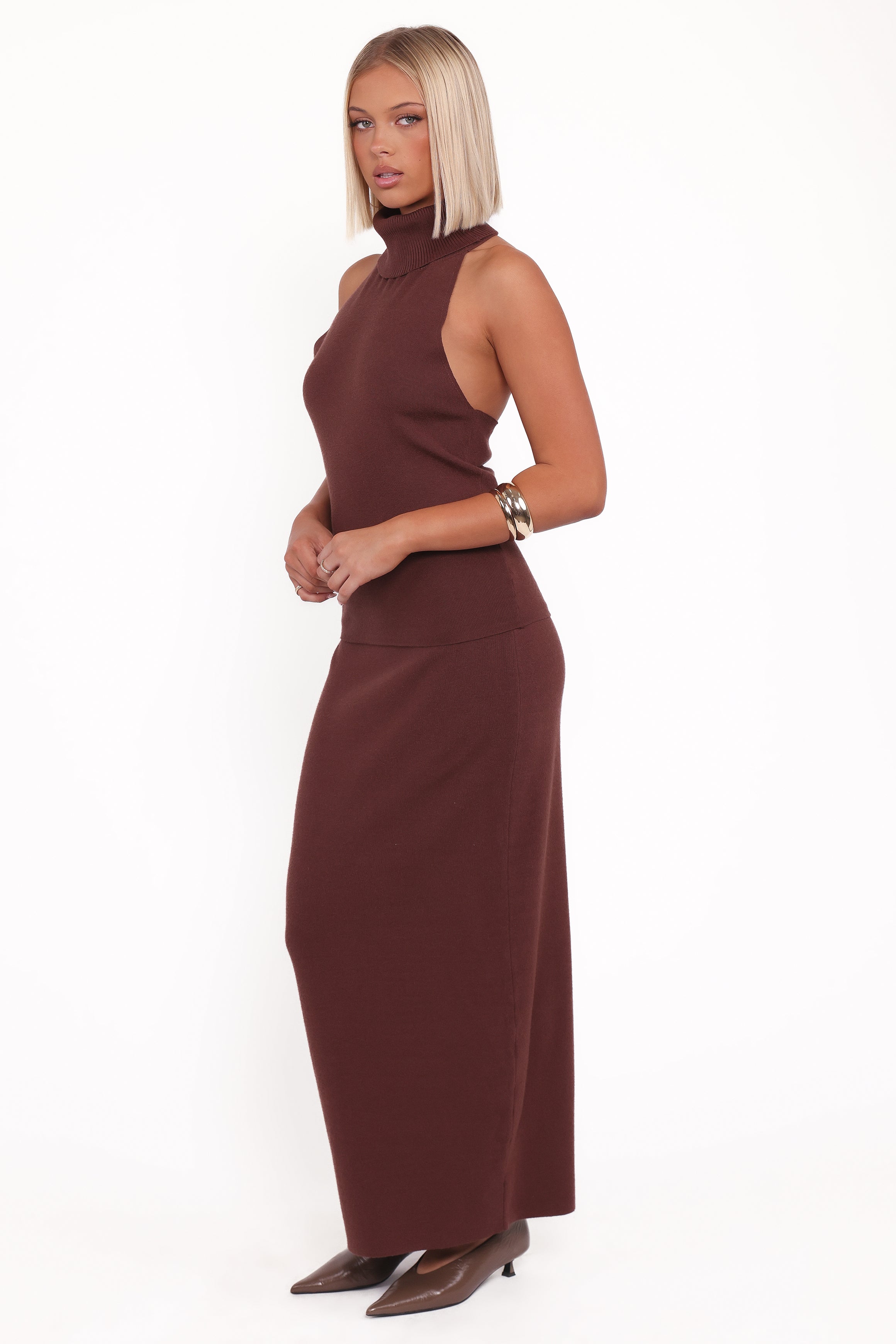 Petal and Pup USA SETS Halley Knit Halter Skirt Set - Brown