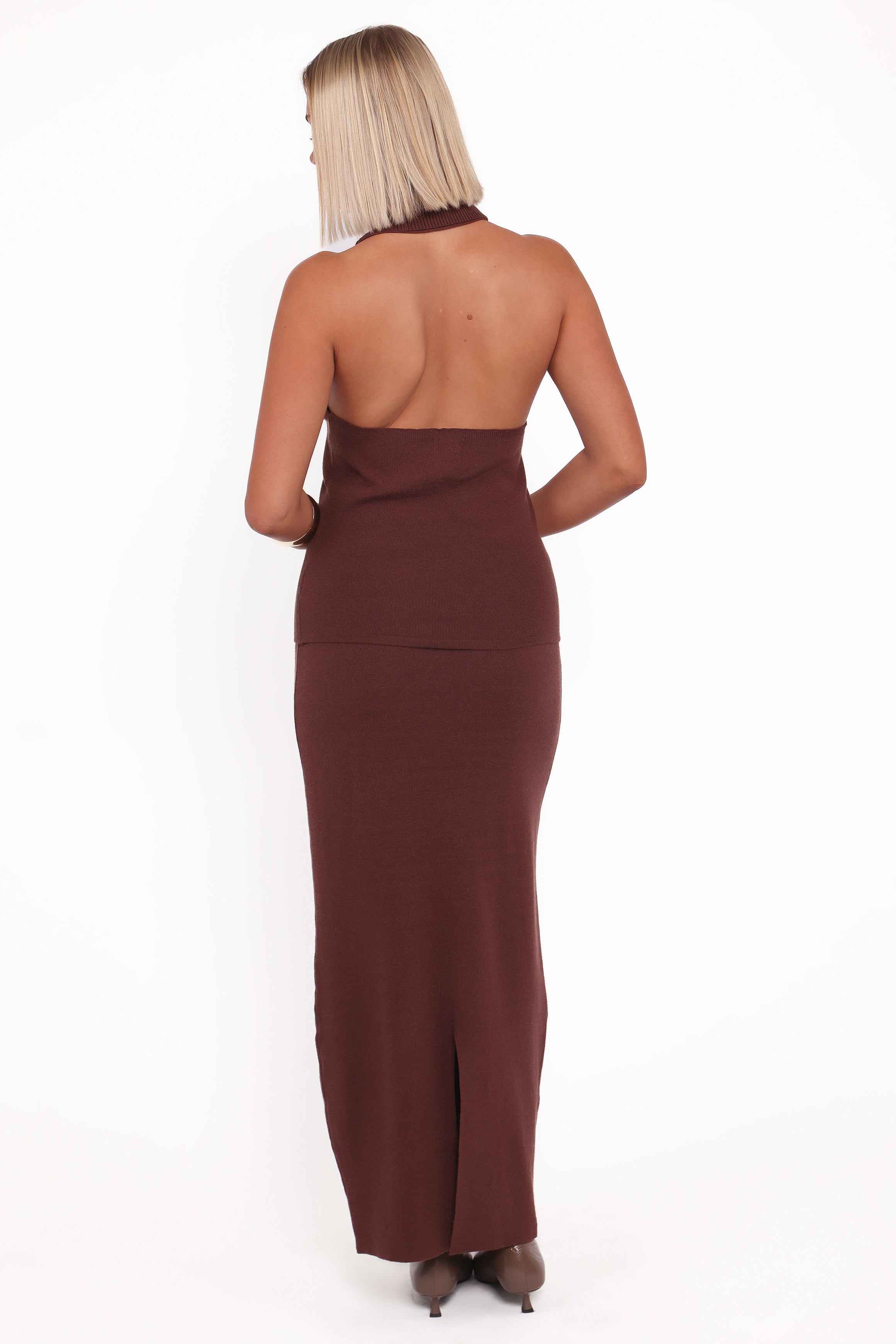Petal and Pup USA SETS Halley Knit Halter Skirt Set - Brown