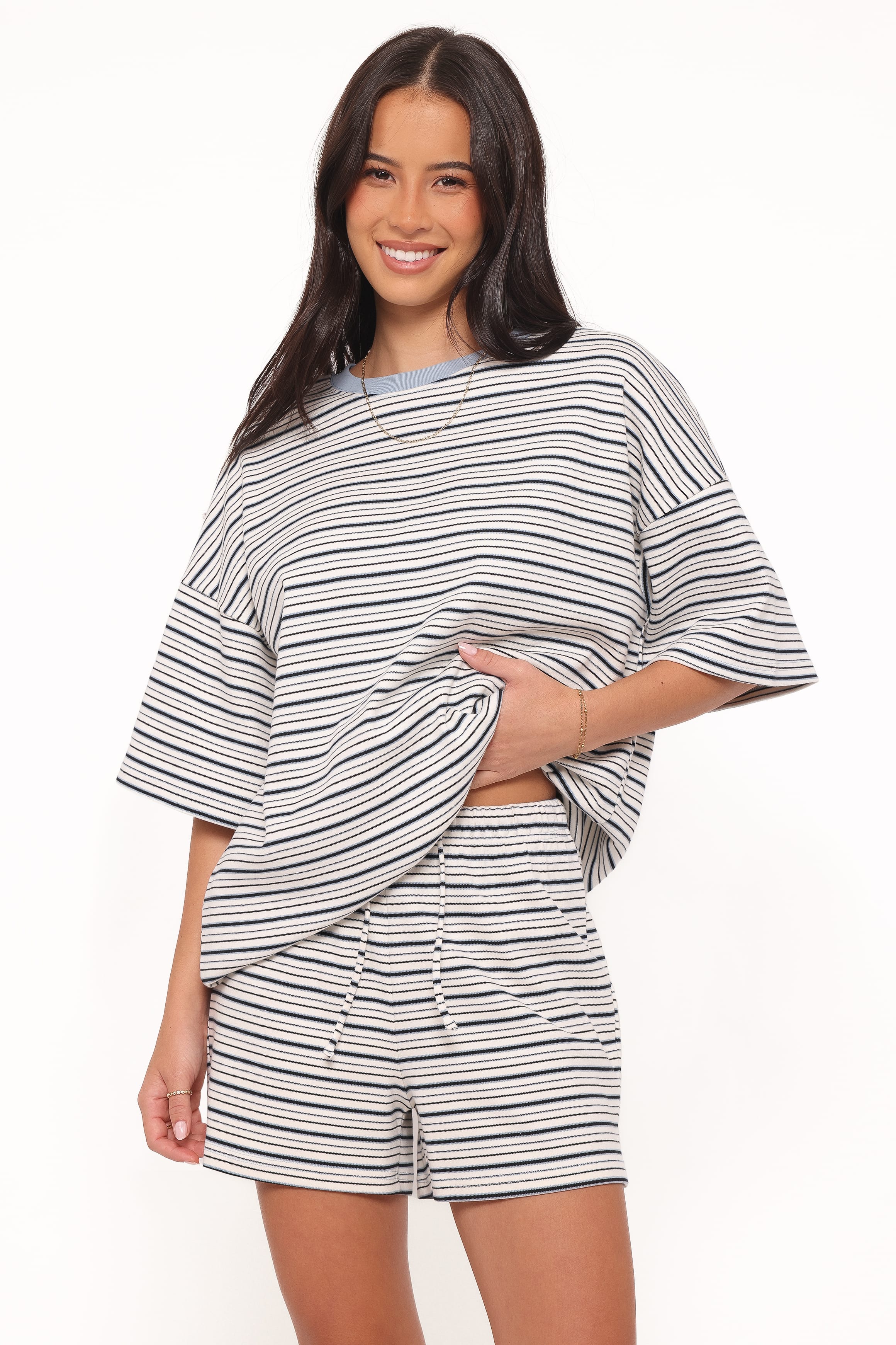 Petal and Pup USA SETS Hellen Stripe Short Set - Blue/Cream Stripe