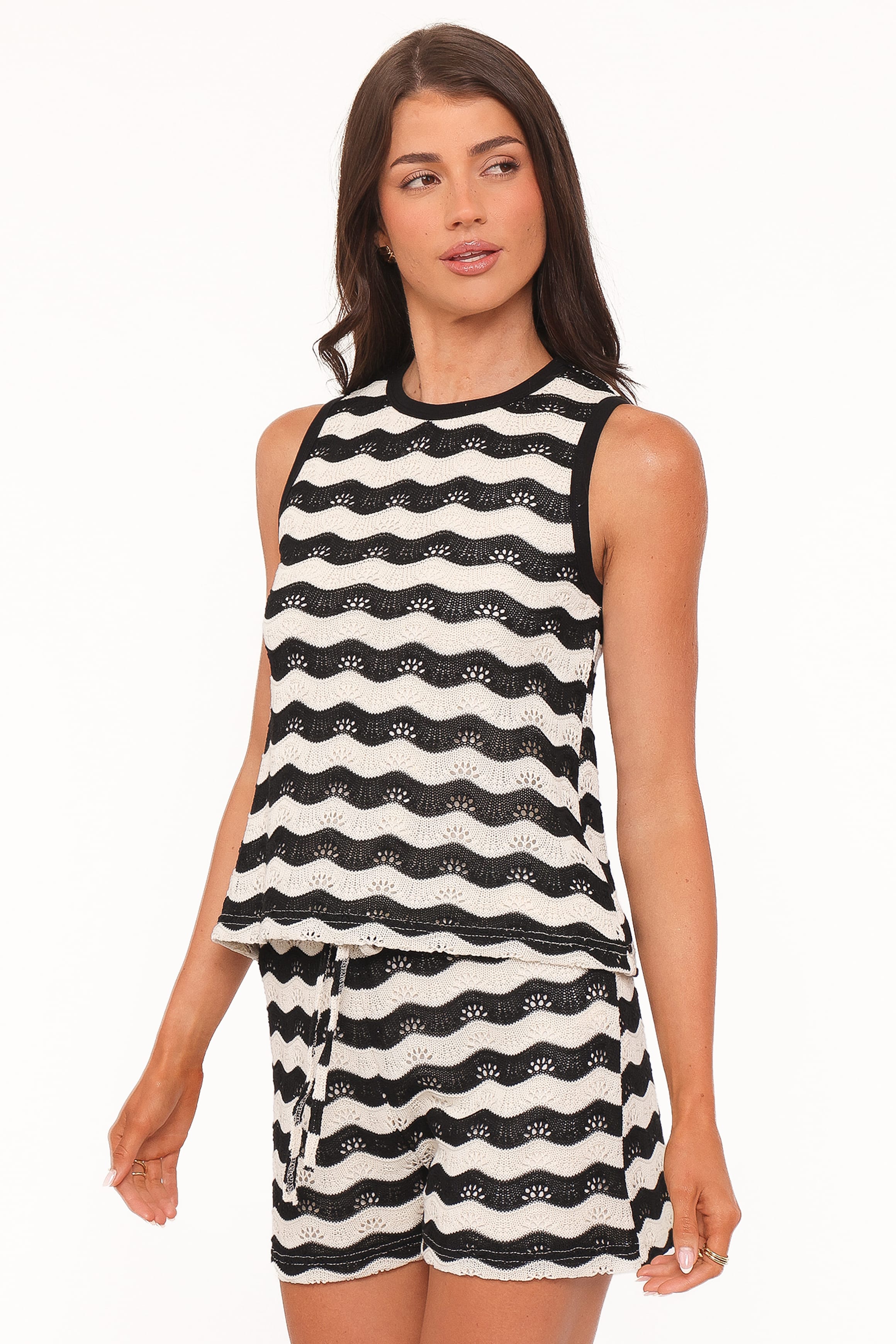 Petal and Pup USA SETS Iveta Knit Short Set - Black/Cream Stripe