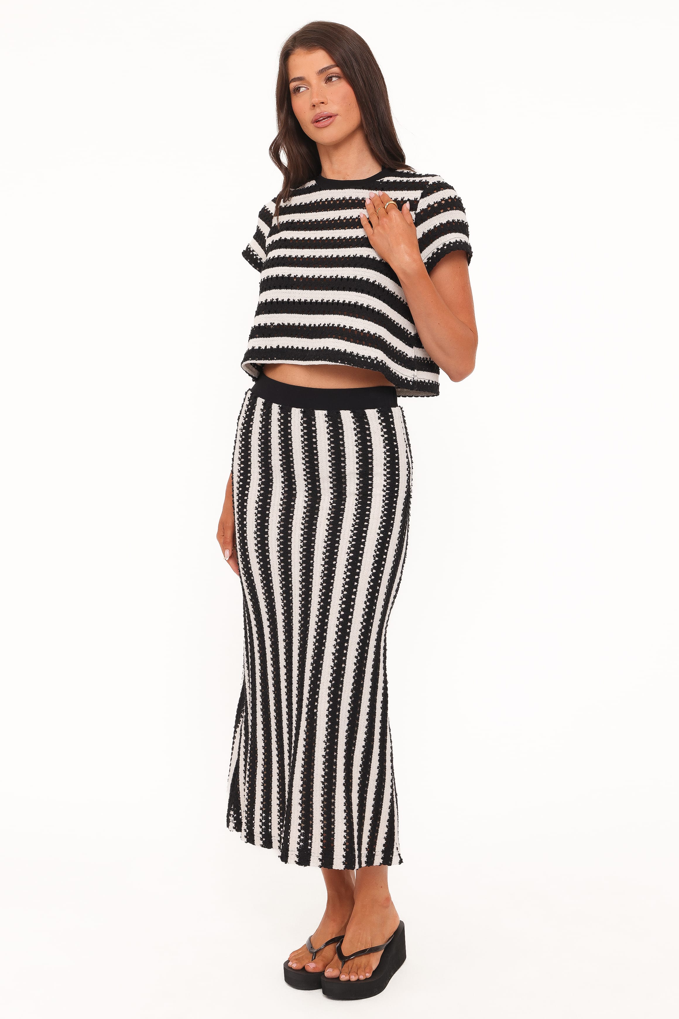 Petal and Pup USA SETS Jaden Knit Skirt Set - Black/White Stripe