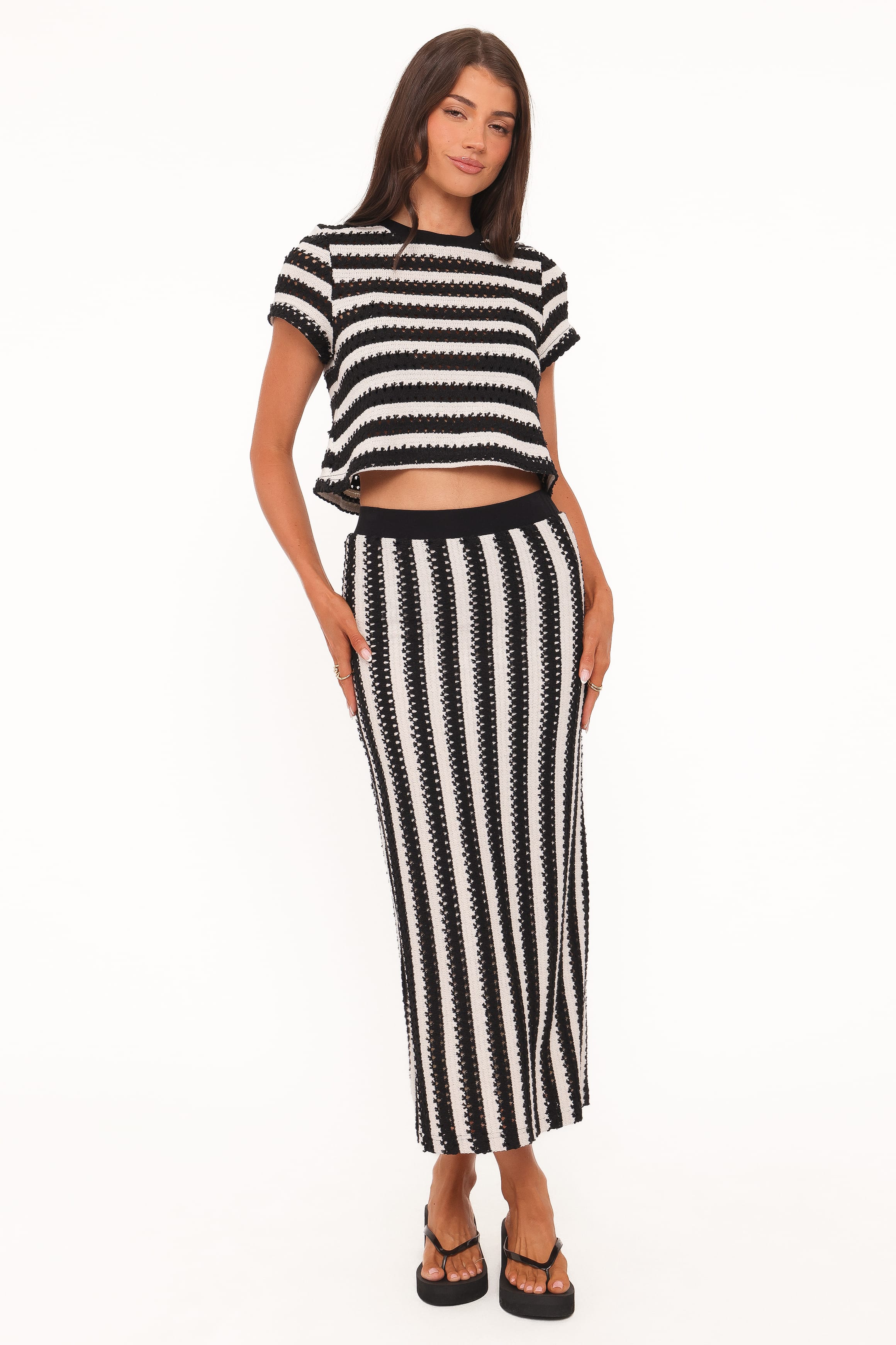 Petal and Pup USA SETS Jaden Knit Skirt Set - Black/White Stripe