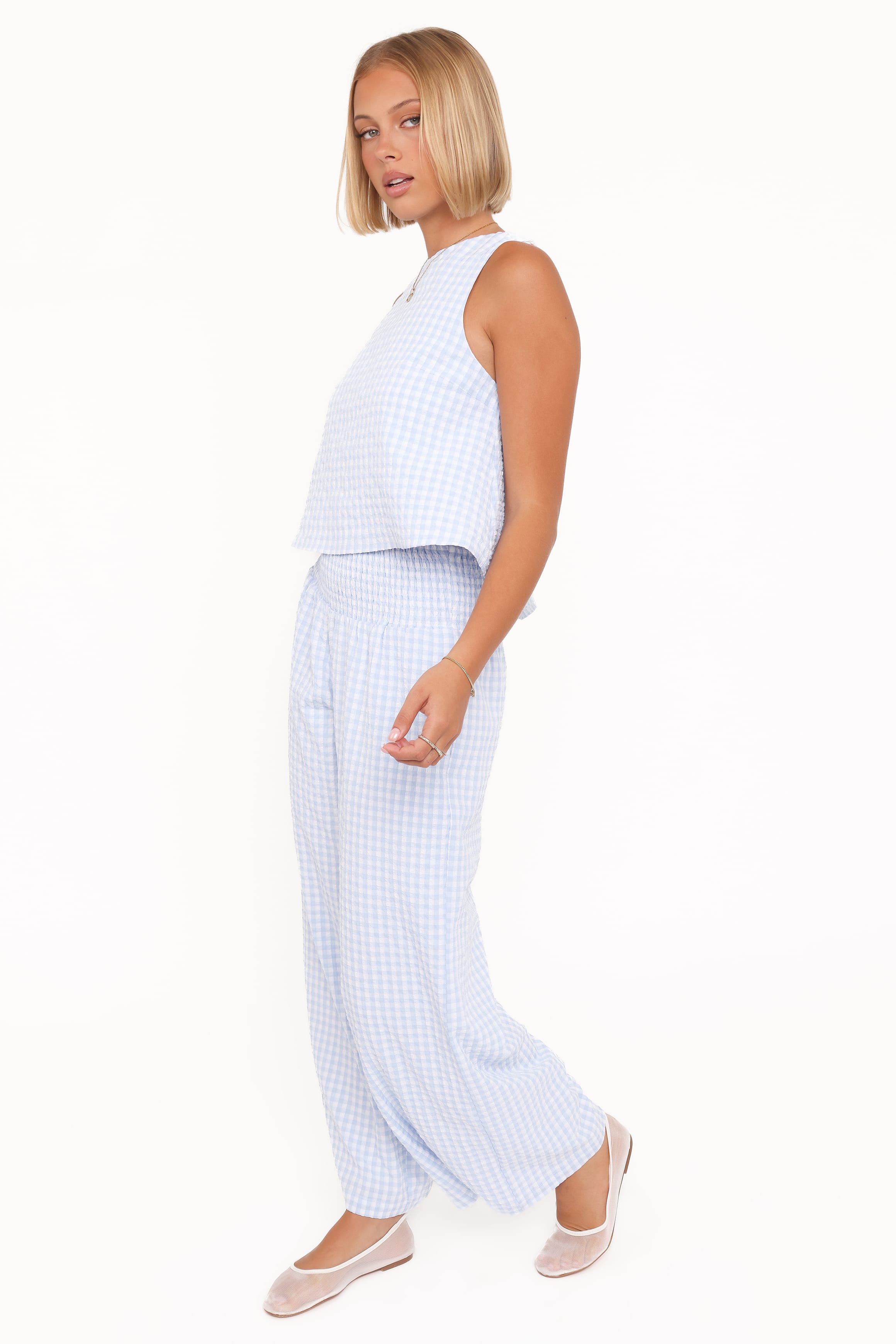 Petal and Pup USA SETS Jillian Smocked Pant Set - Blue Gingham