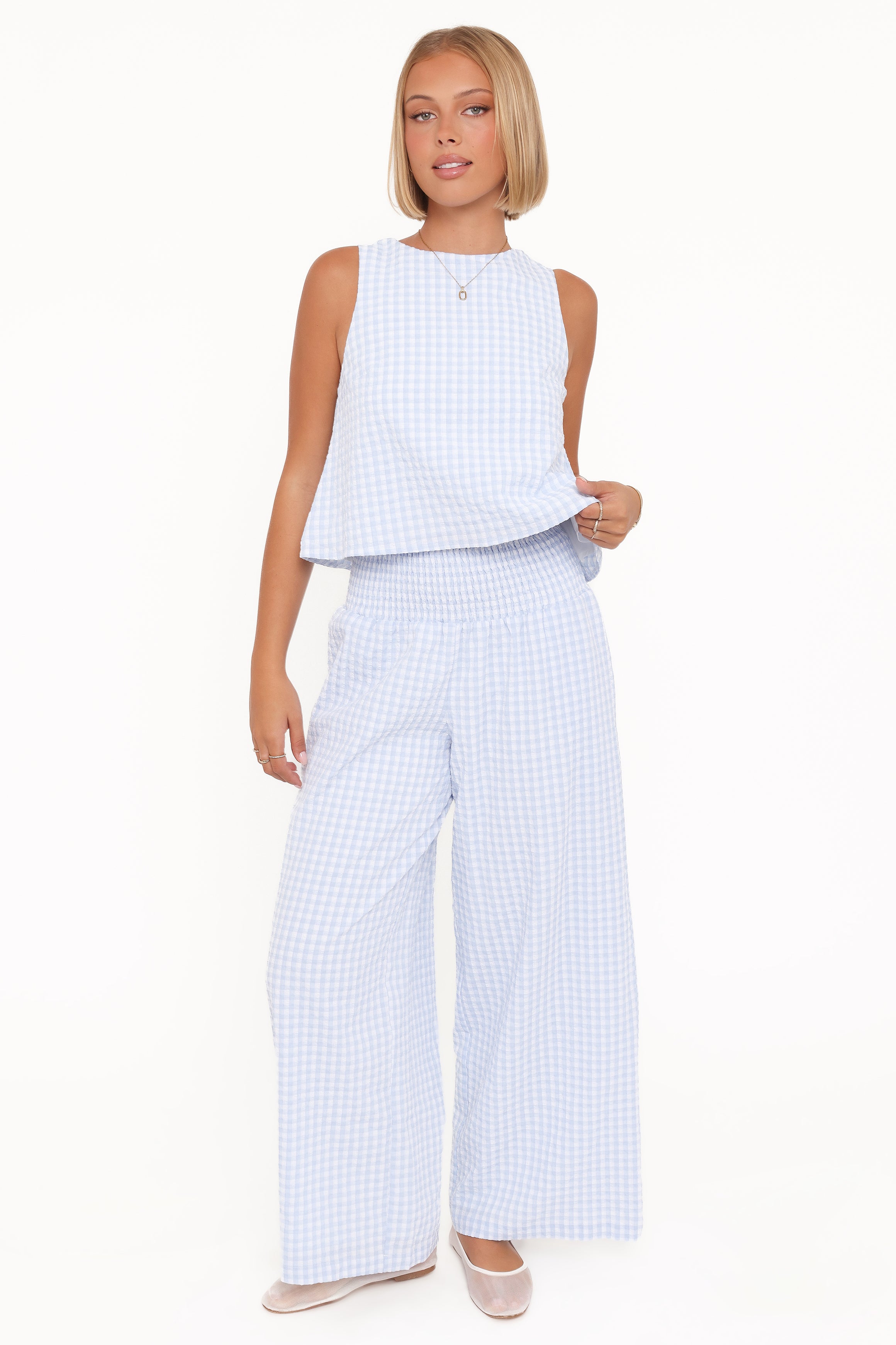 Petal and Pup USA SETS Jillian Smocked Pant Set - Blue Gingham