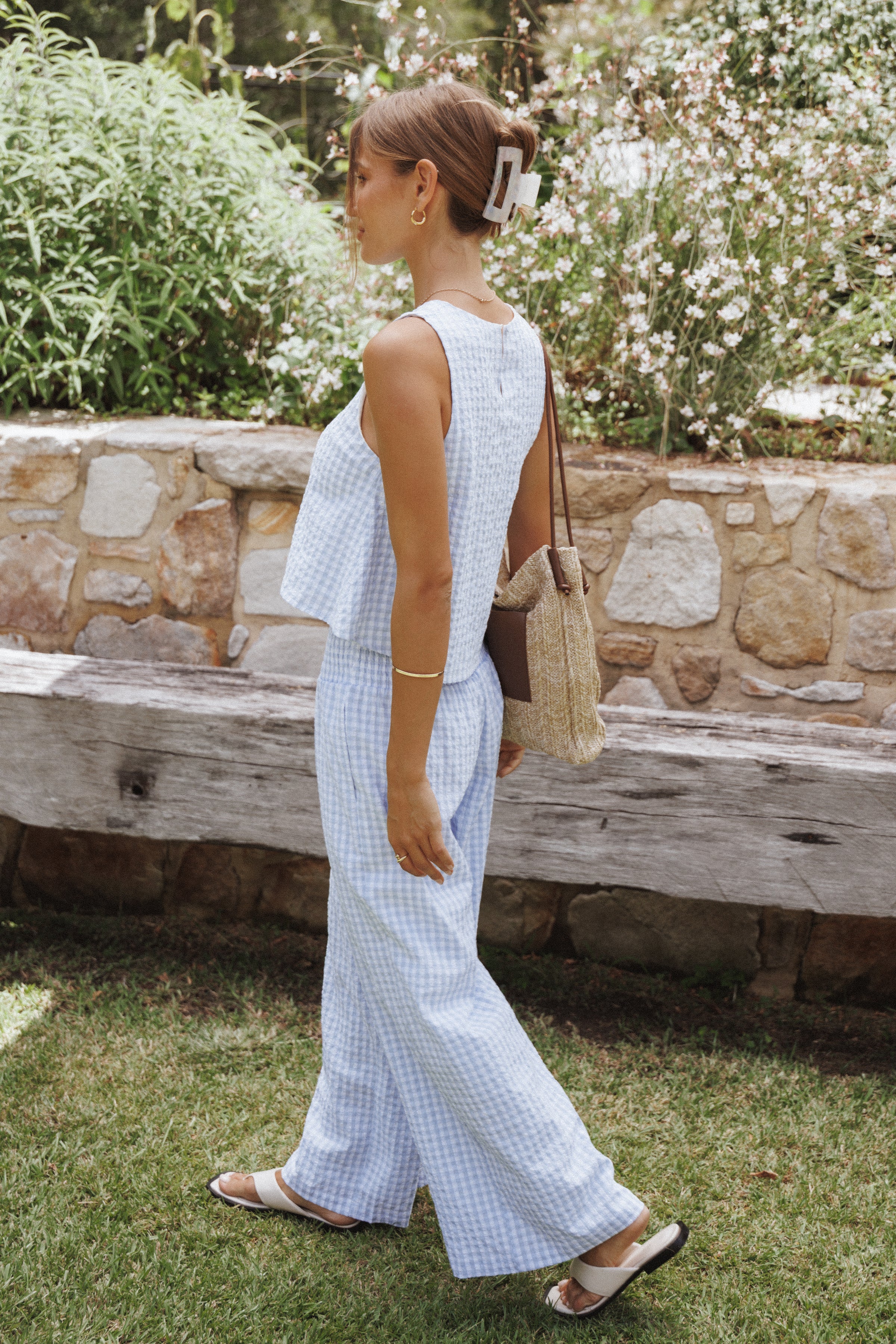 Petal and Pup USA SETS Jillian Smocked Pant Set - Blue Gingham