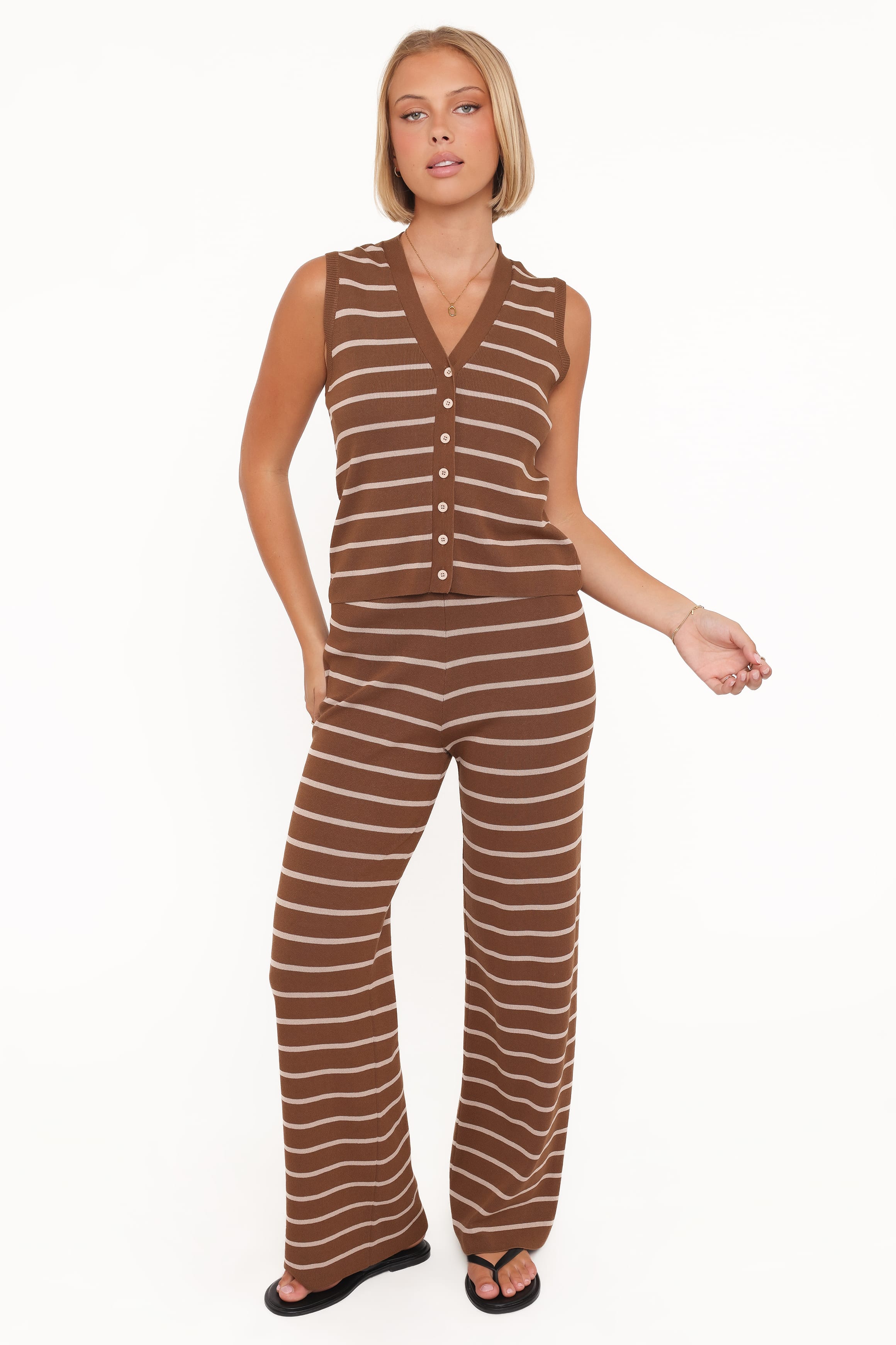 Petal and Pup USA SETS Juna Knitted Pant Set - Brown/Cream Stripe