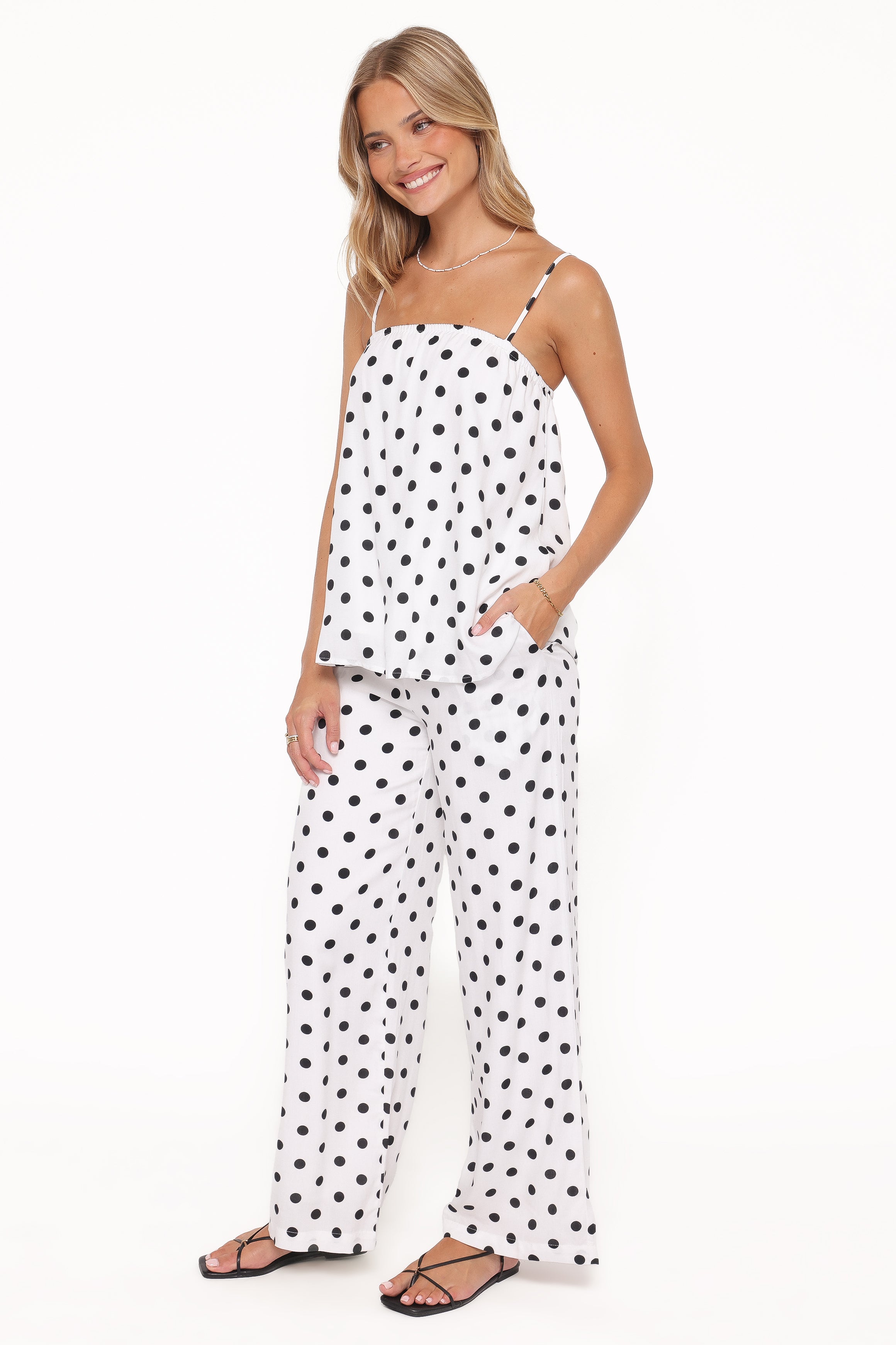 Petal and Pup USA SETS Kristy Pant Set - White/Black Polka Dot