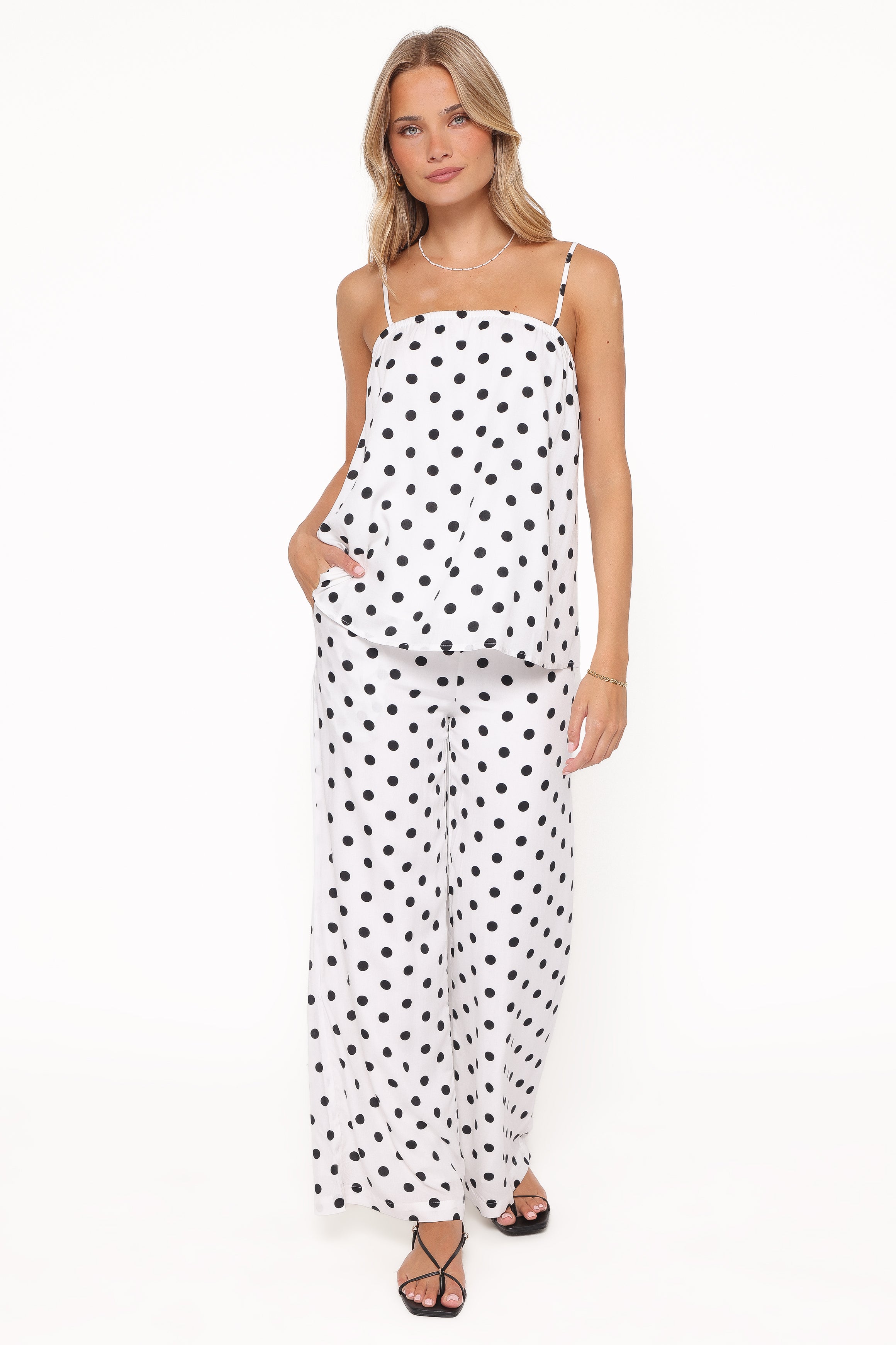 Petal and Pup USA SETS Kristy Pant Set - White/Black Polka Dot