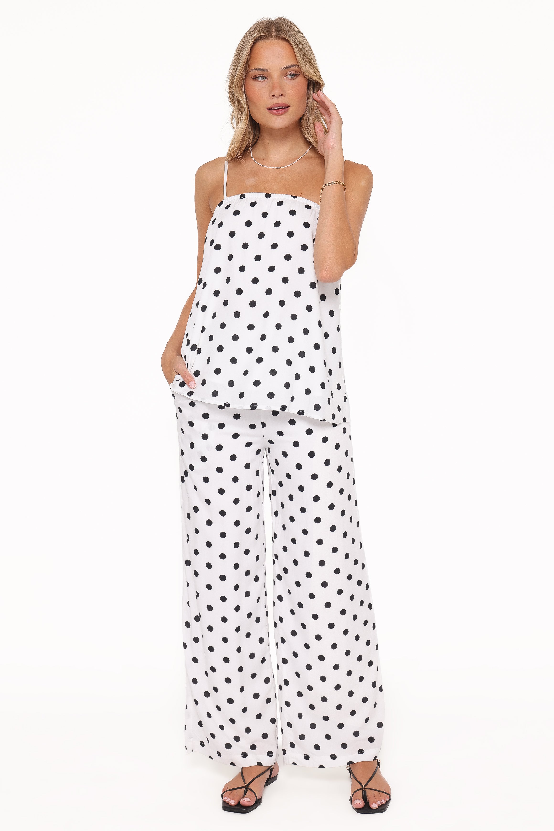 Petal and Pup USA SETS Kristy Pant Set - White/Black Polka Dot