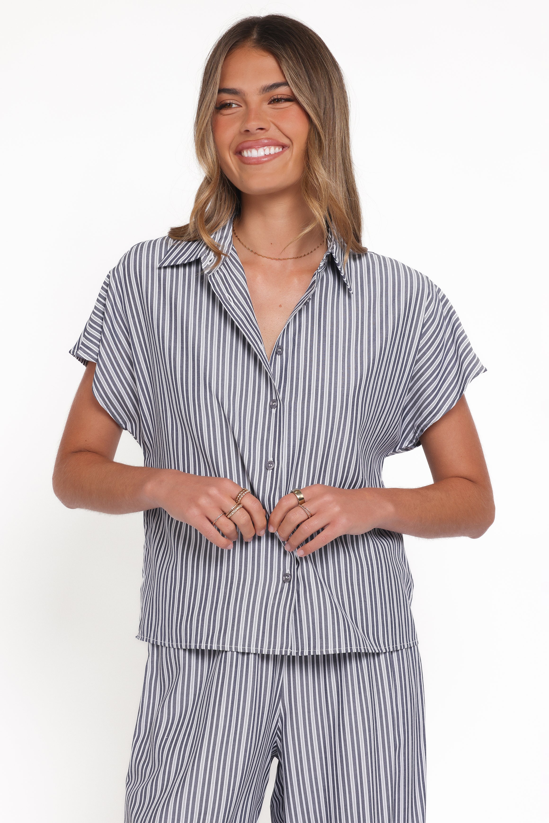 Petal and Pup USA SETS Melanie Pant Set - Charcoal Stripe