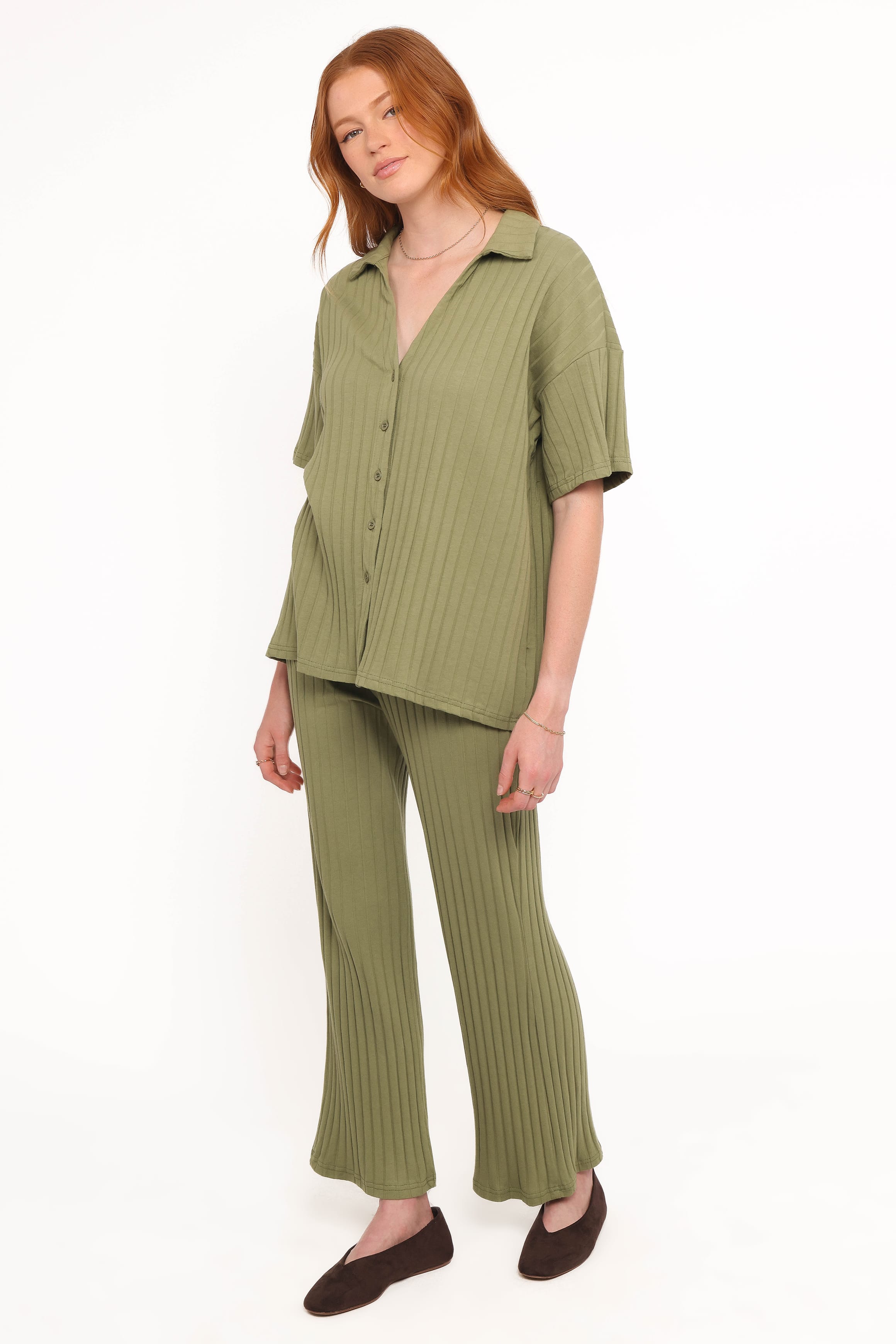 Petal and Pup USA SETS Phillipa Wide Ribbed Shirt Set - Olive