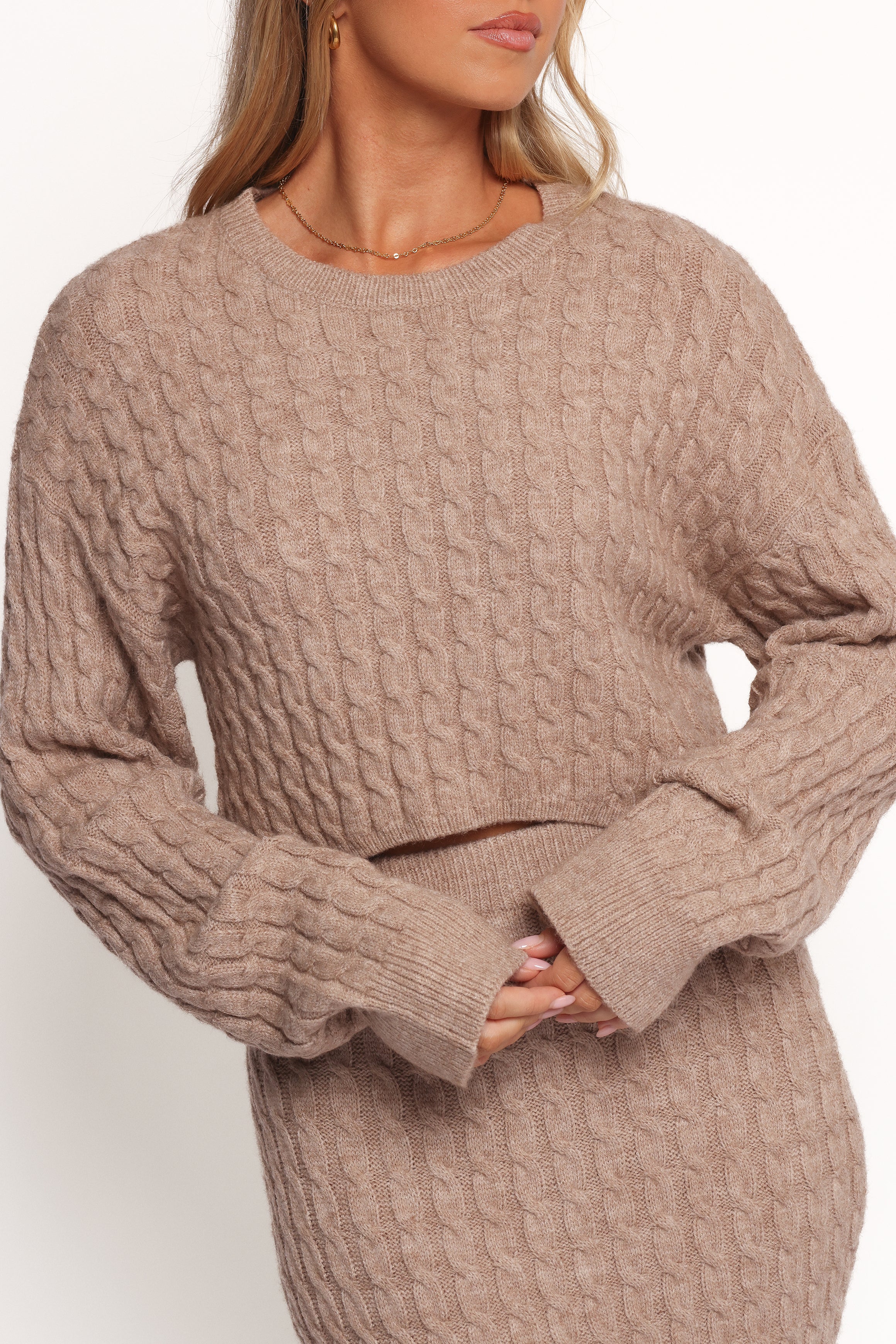 Petal and Pup USA SETS Reid Cable Knit Skirt Set - Taupe