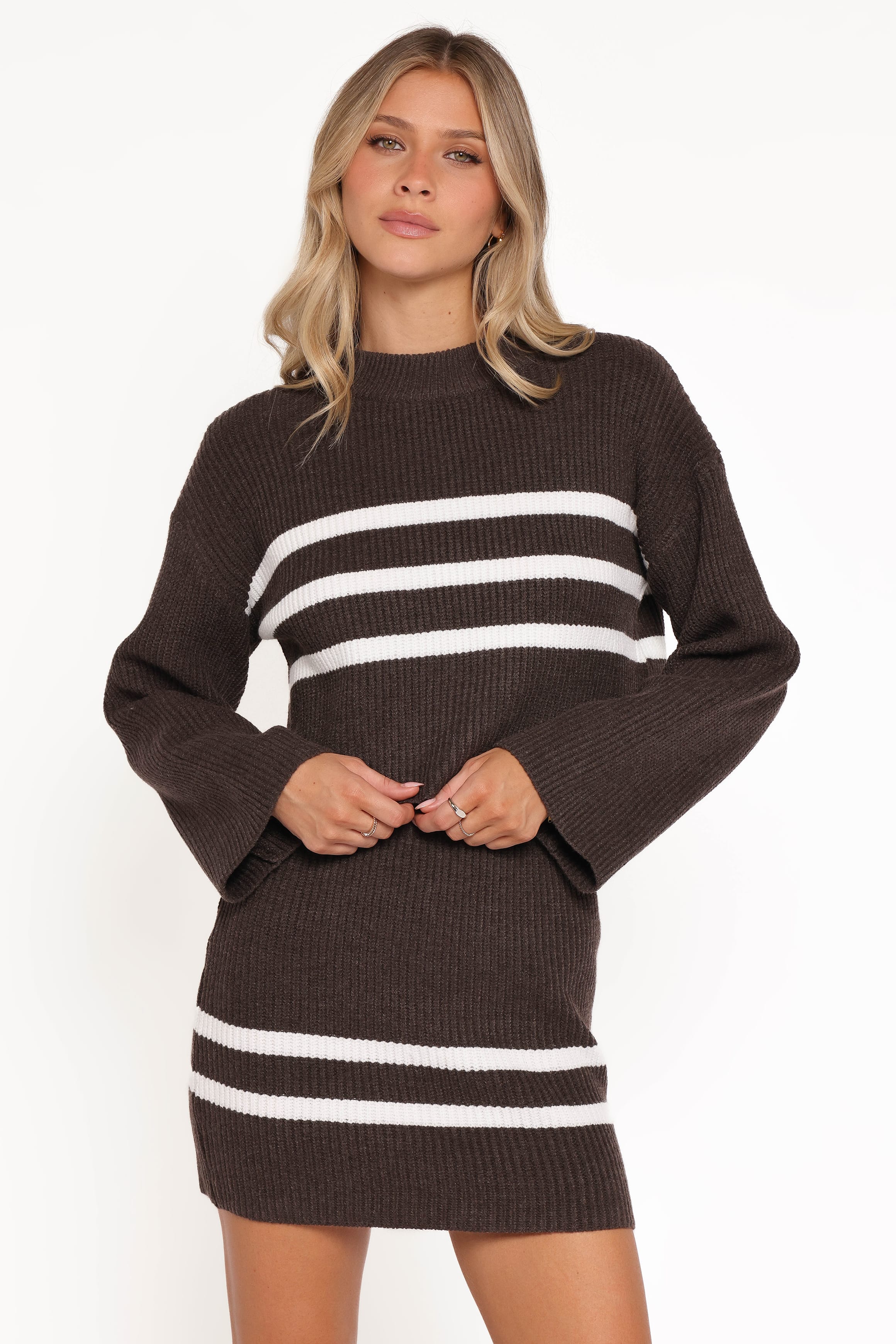 Petal and Pup USA SETS Sara Sweater Set Mini Skirt - Chocolate Cream Stripe