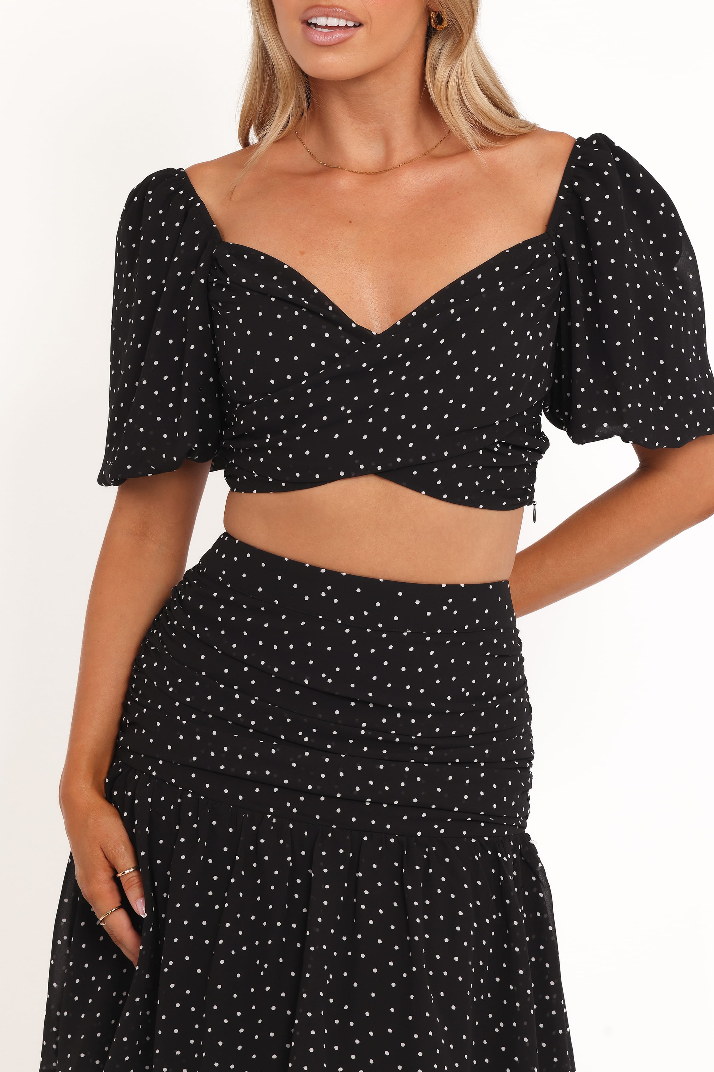 Petal and Pup USA SETS Selina Skirt Set - Black Polka Dot
