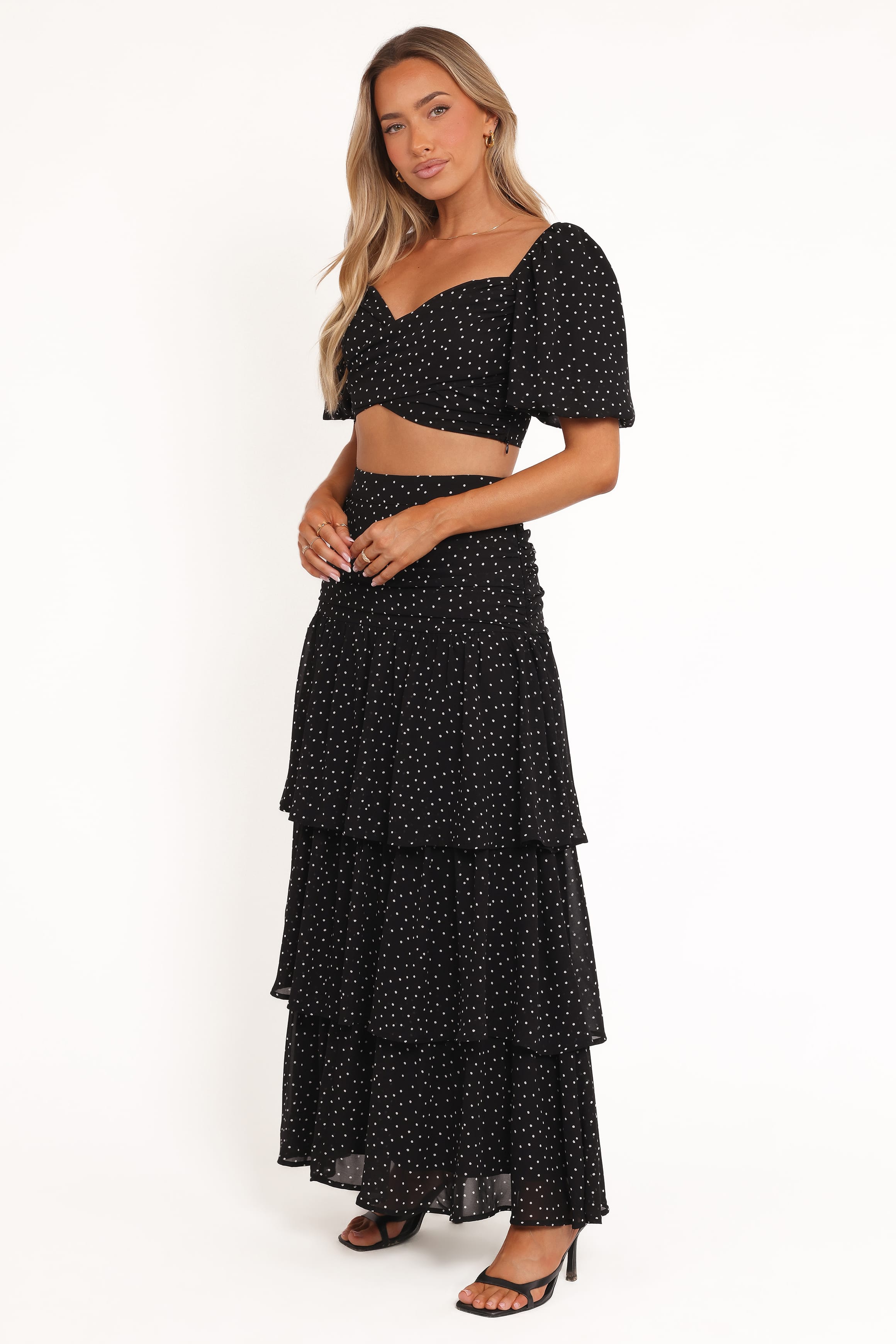 Petal and Pup USA SETS Selina Skirt Set - Black Polka Dot