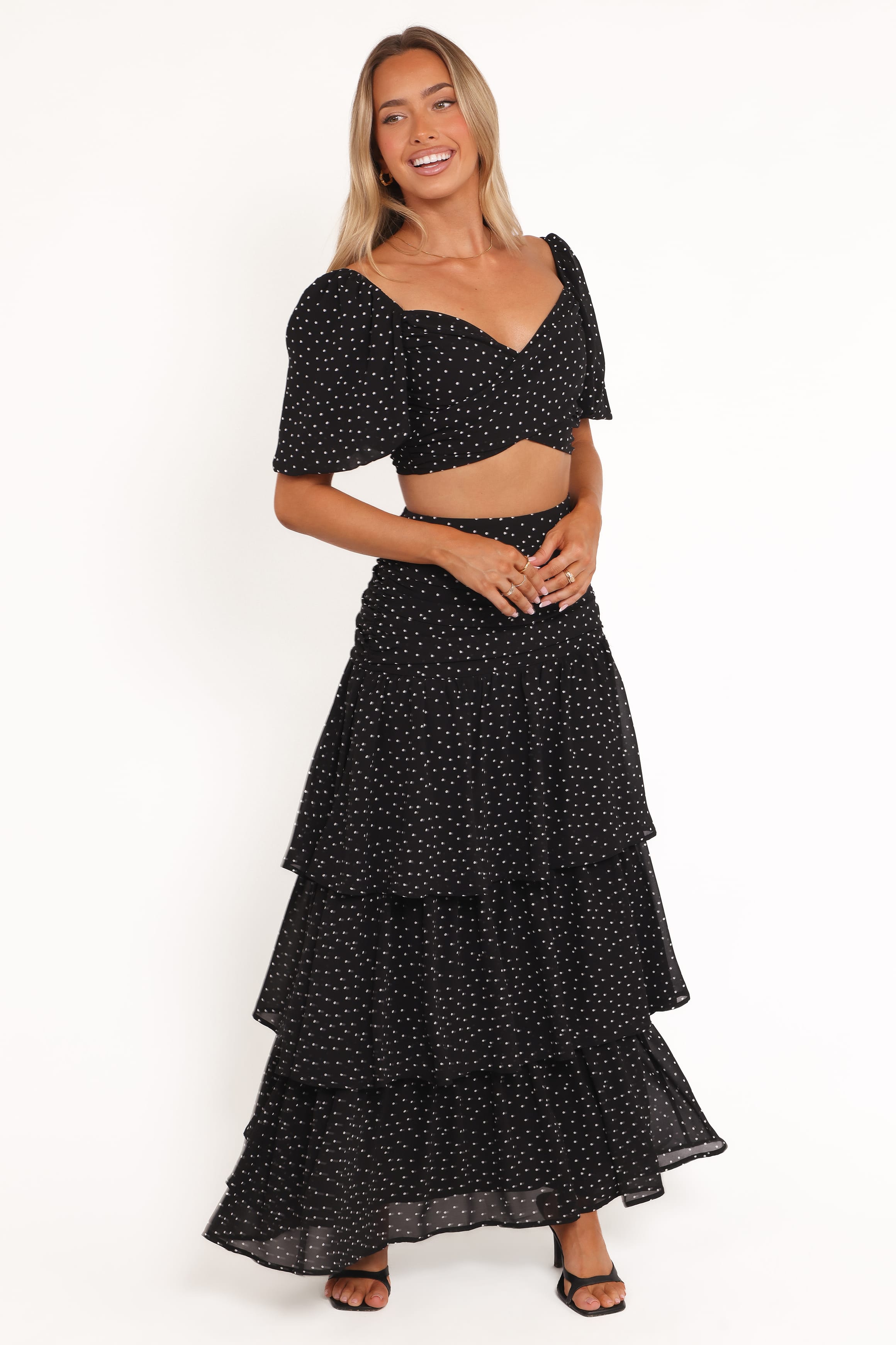 Petal and Pup USA SETS Selina Skirt Set - Black Polka Dot