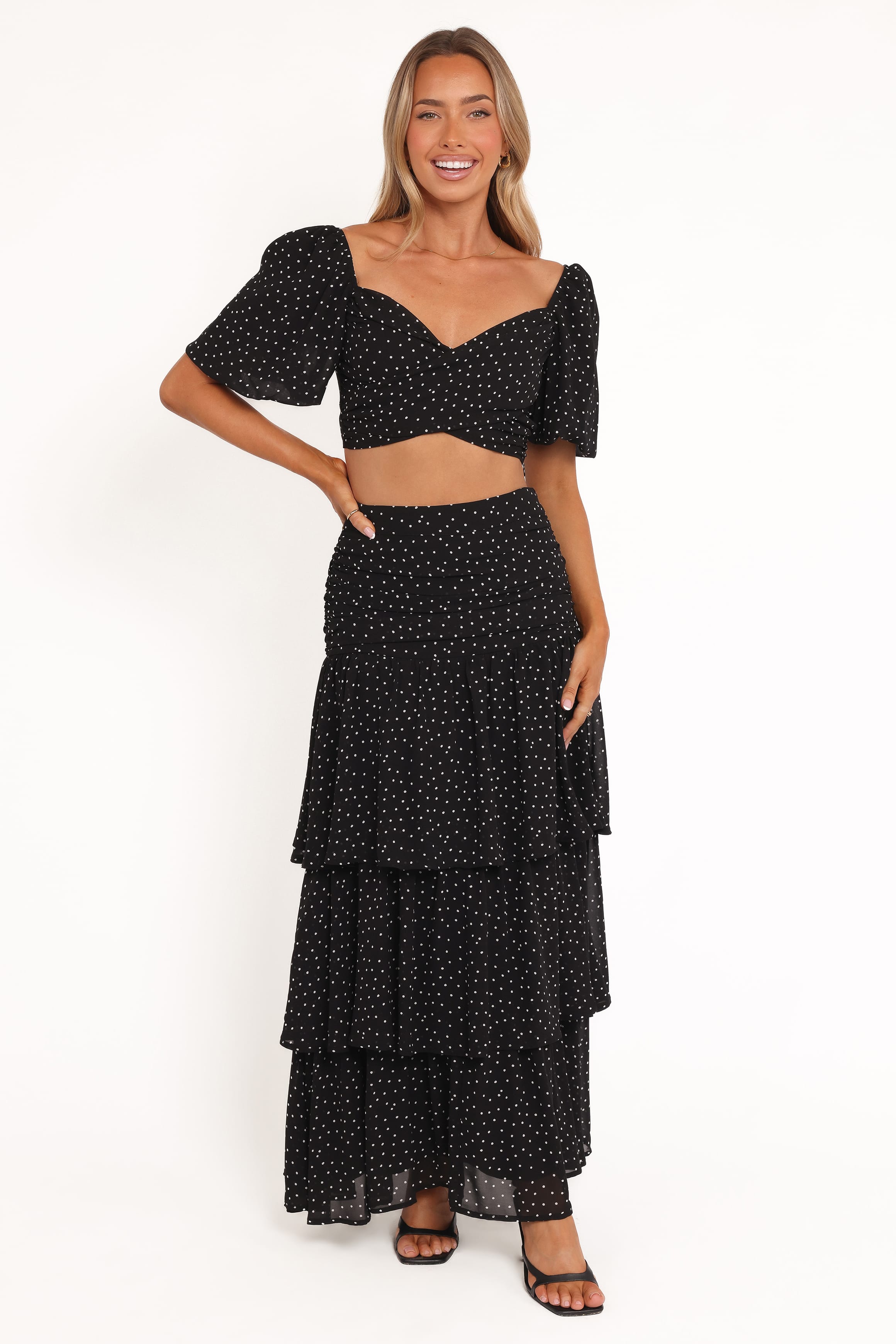 Petal and Pup USA SETS Selina Skirt Set - Black Polka Dot