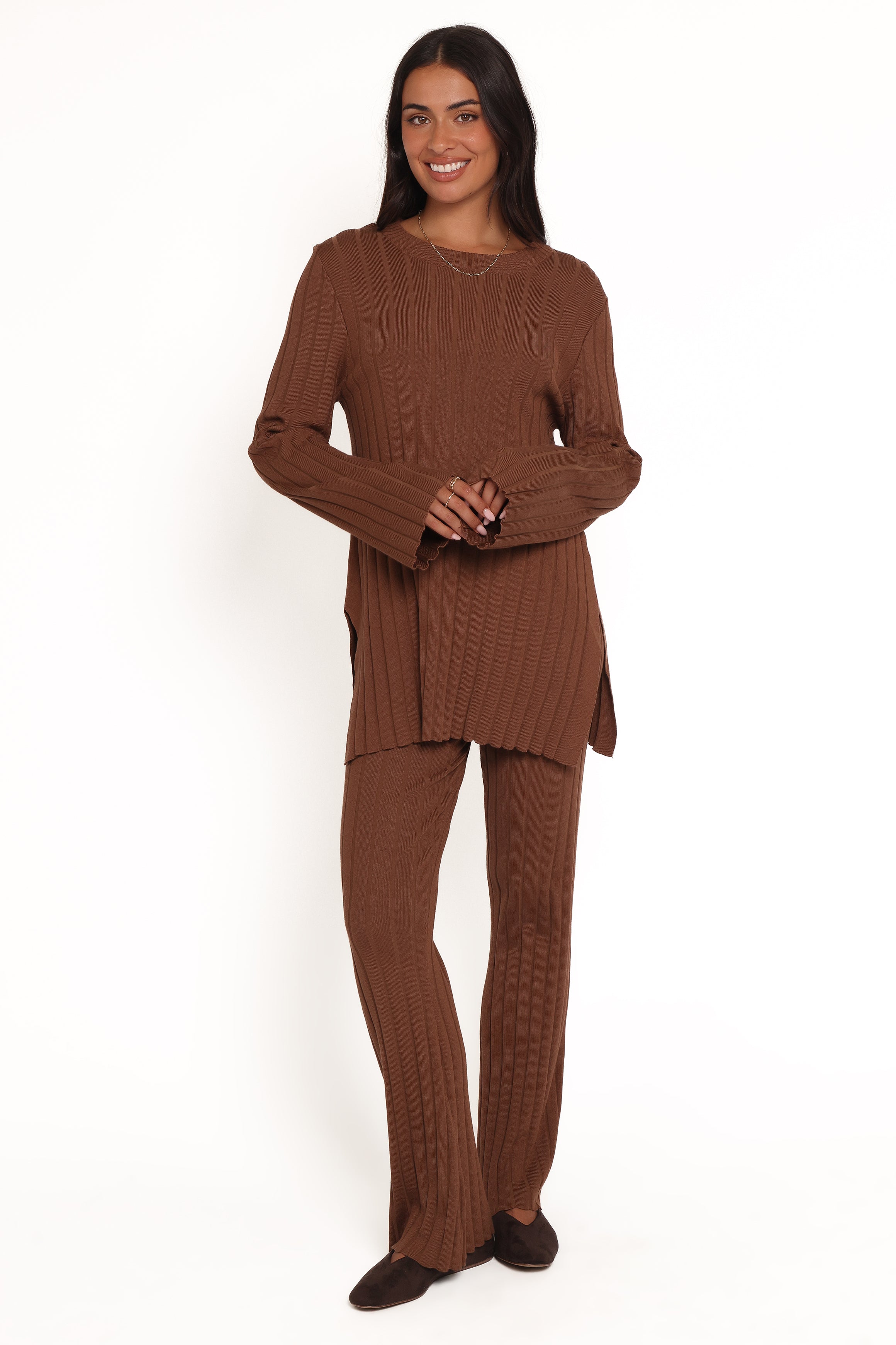 Petal and Pup USA SETS Silvie Long Sleeve Knitted Set - Chocolate