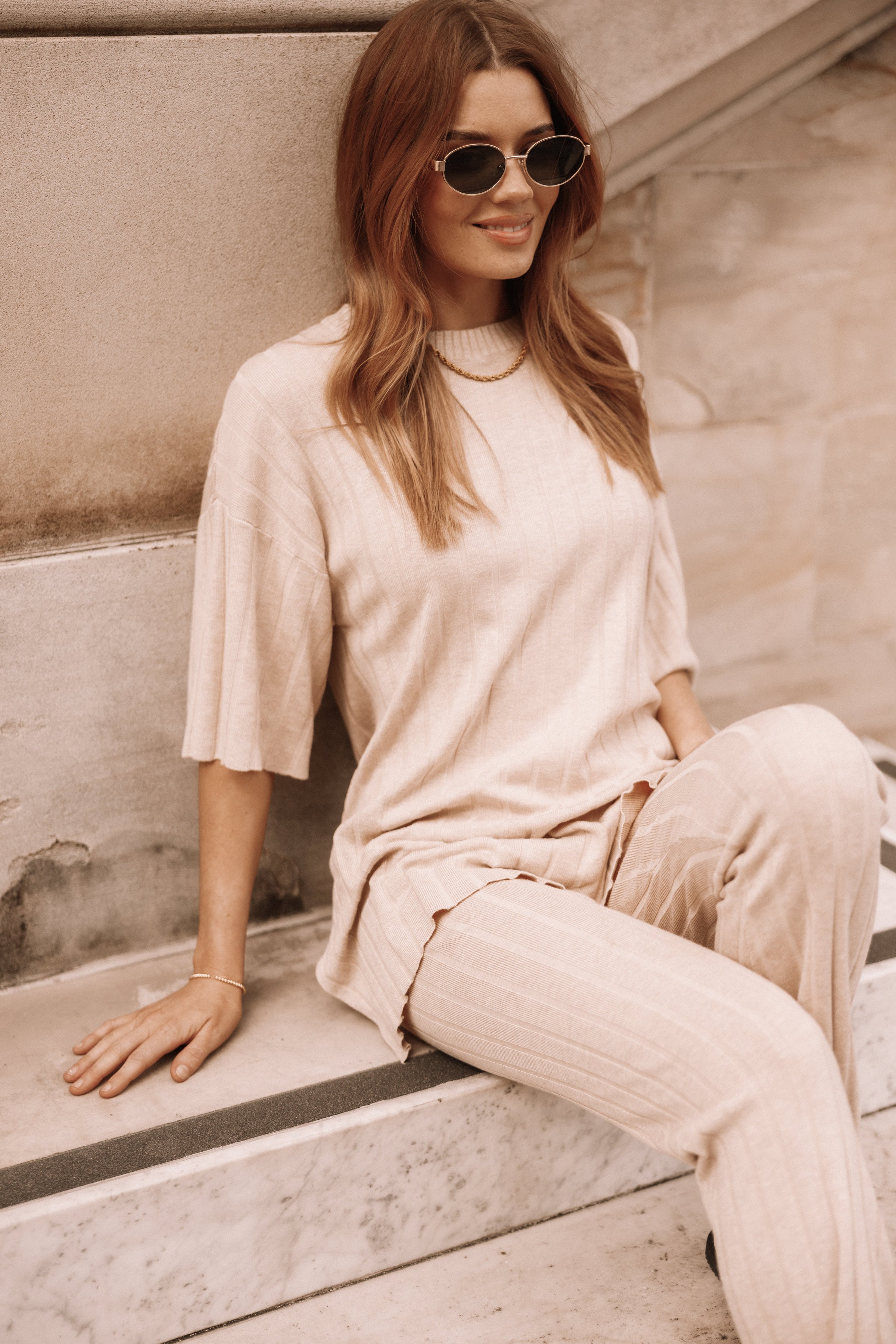 Petal and Pup USA SETS Silvie Short Sleeve Knitted Set - Beige