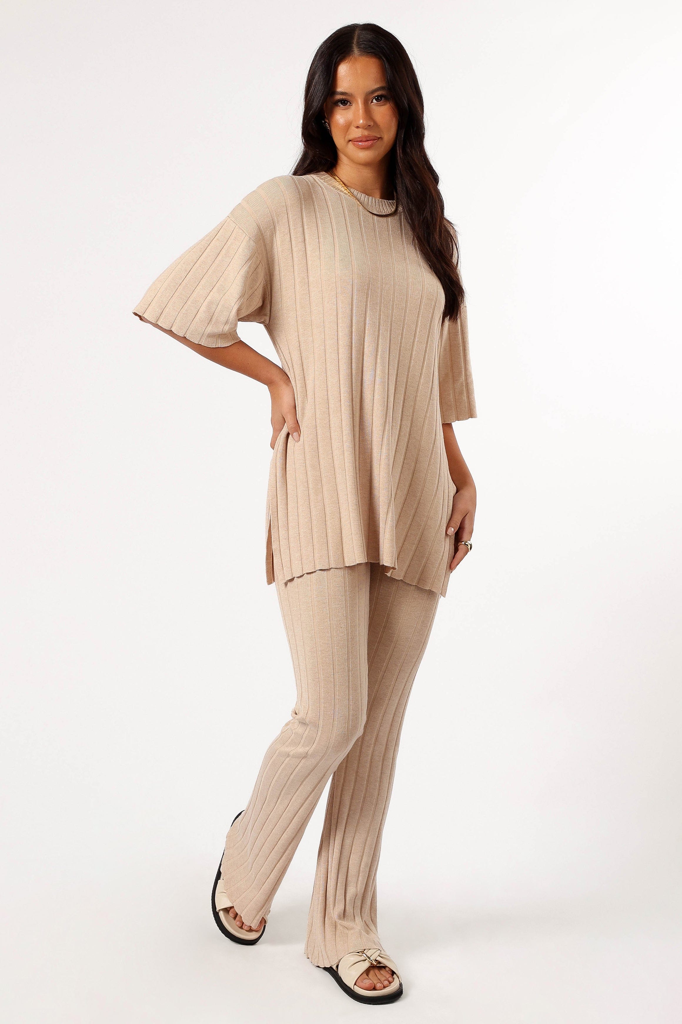 Petal and Pup USA SETS Silvie Short Sleeve Knitted Set - Beige