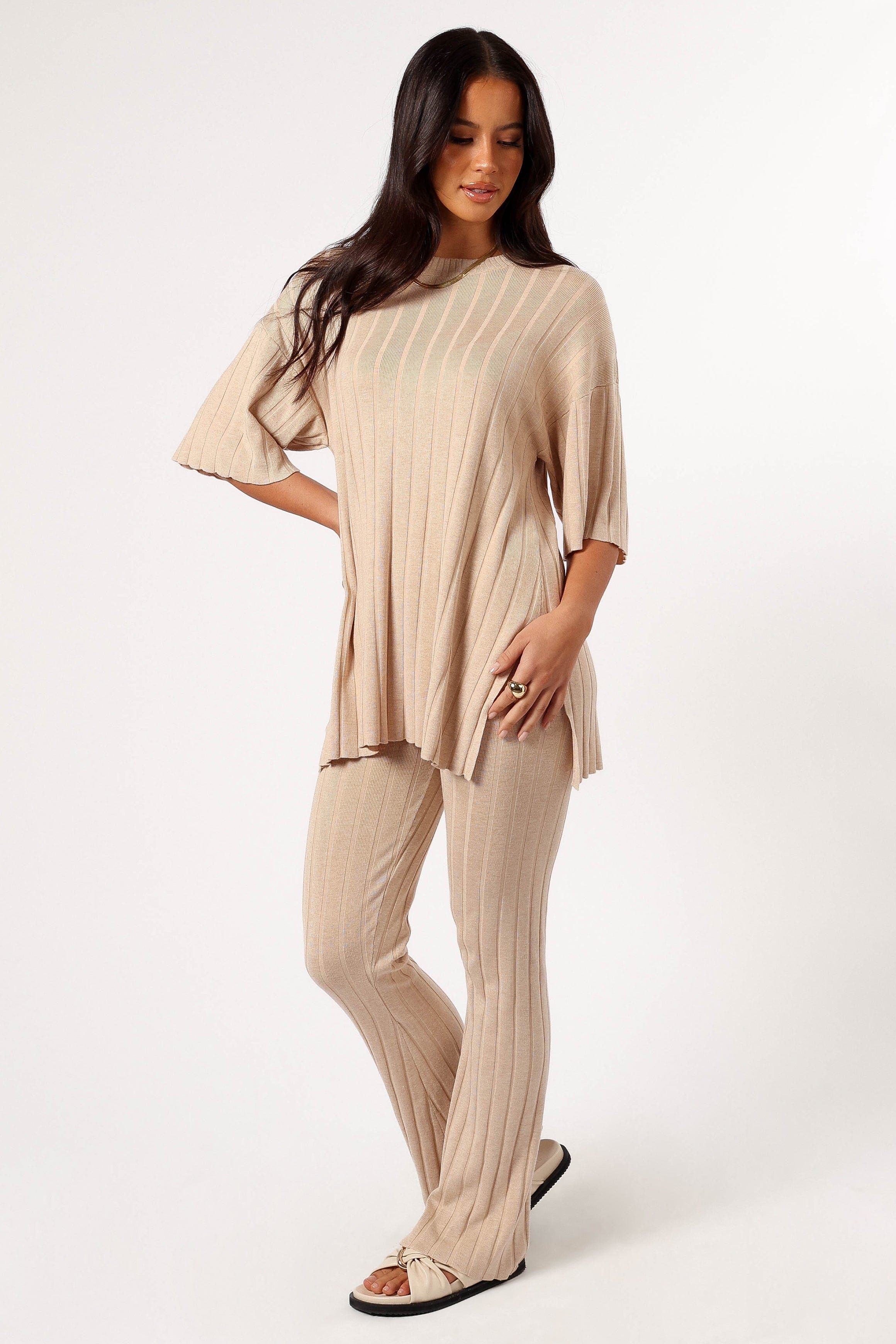 Petal and Pup USA SETS Silvie Short Sleeve Knitted Set - Beige
