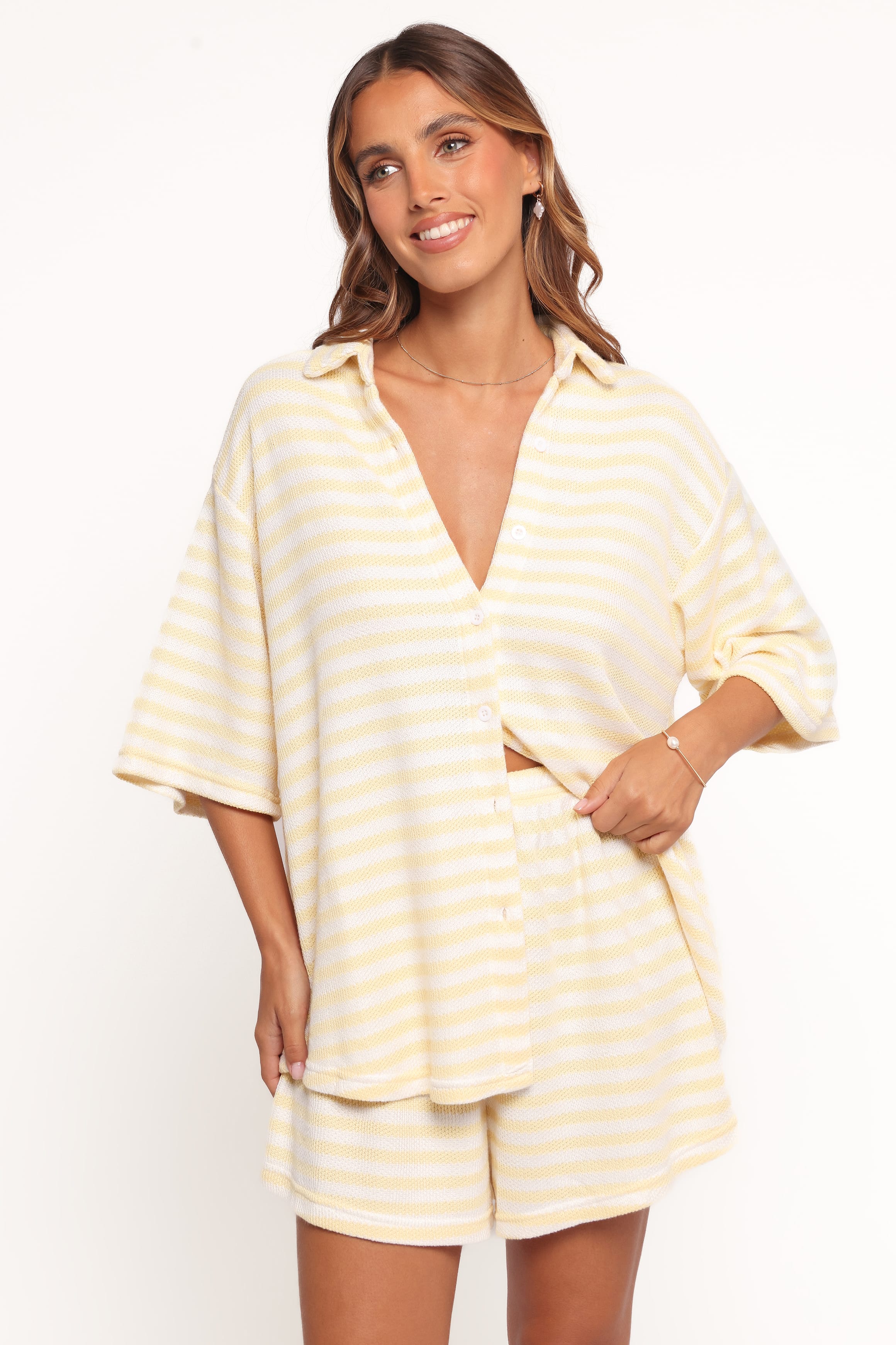 Petal and Pup USA SETS Sunny Knitted Short Set - Yellow Stripe