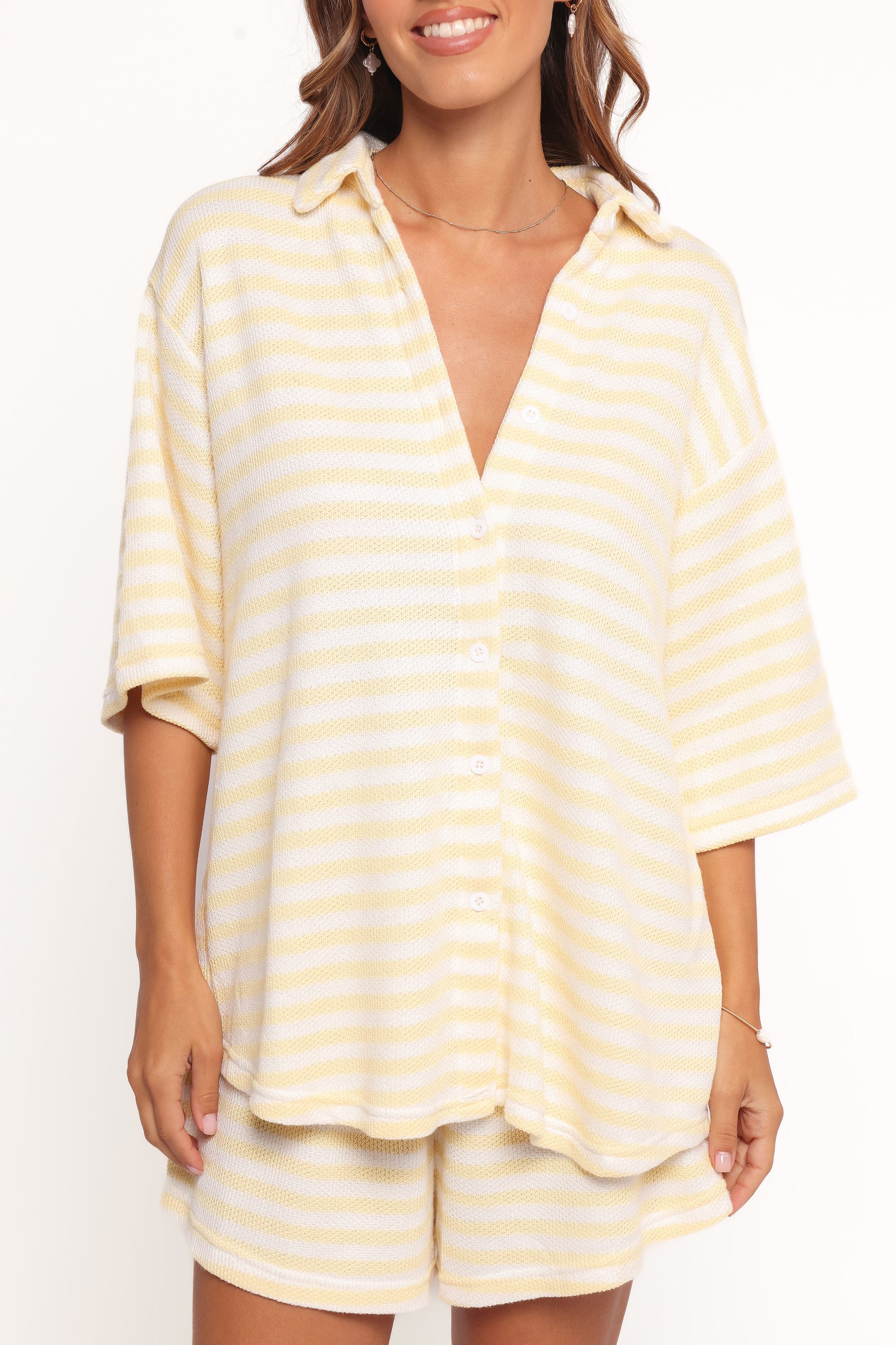 Petal and Pup USA SETS Sunny Knitted Short Set - Yellow Stripe