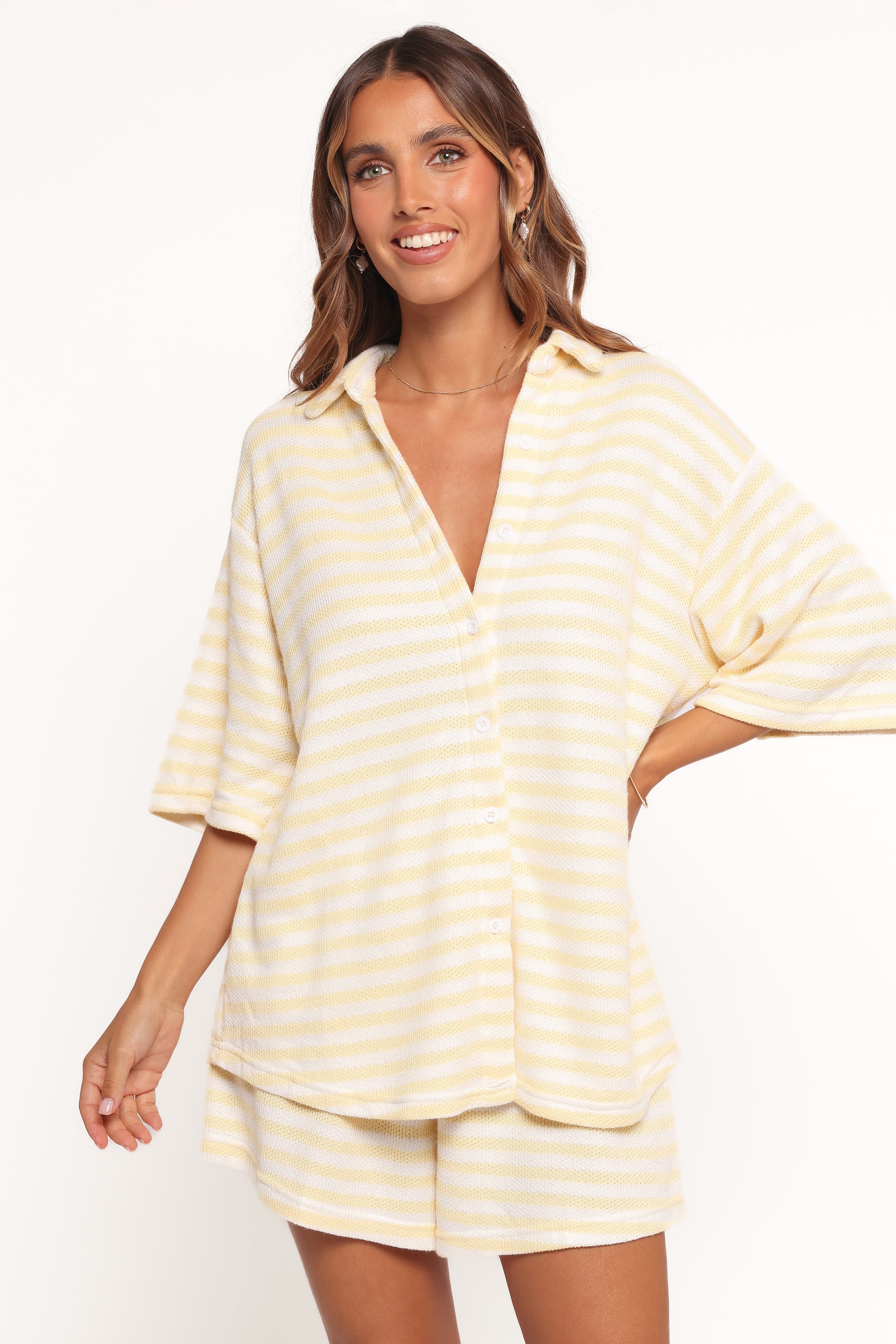 Petal and Pup USA SETS Sunny Knitted Short Set - Yellow Stripe