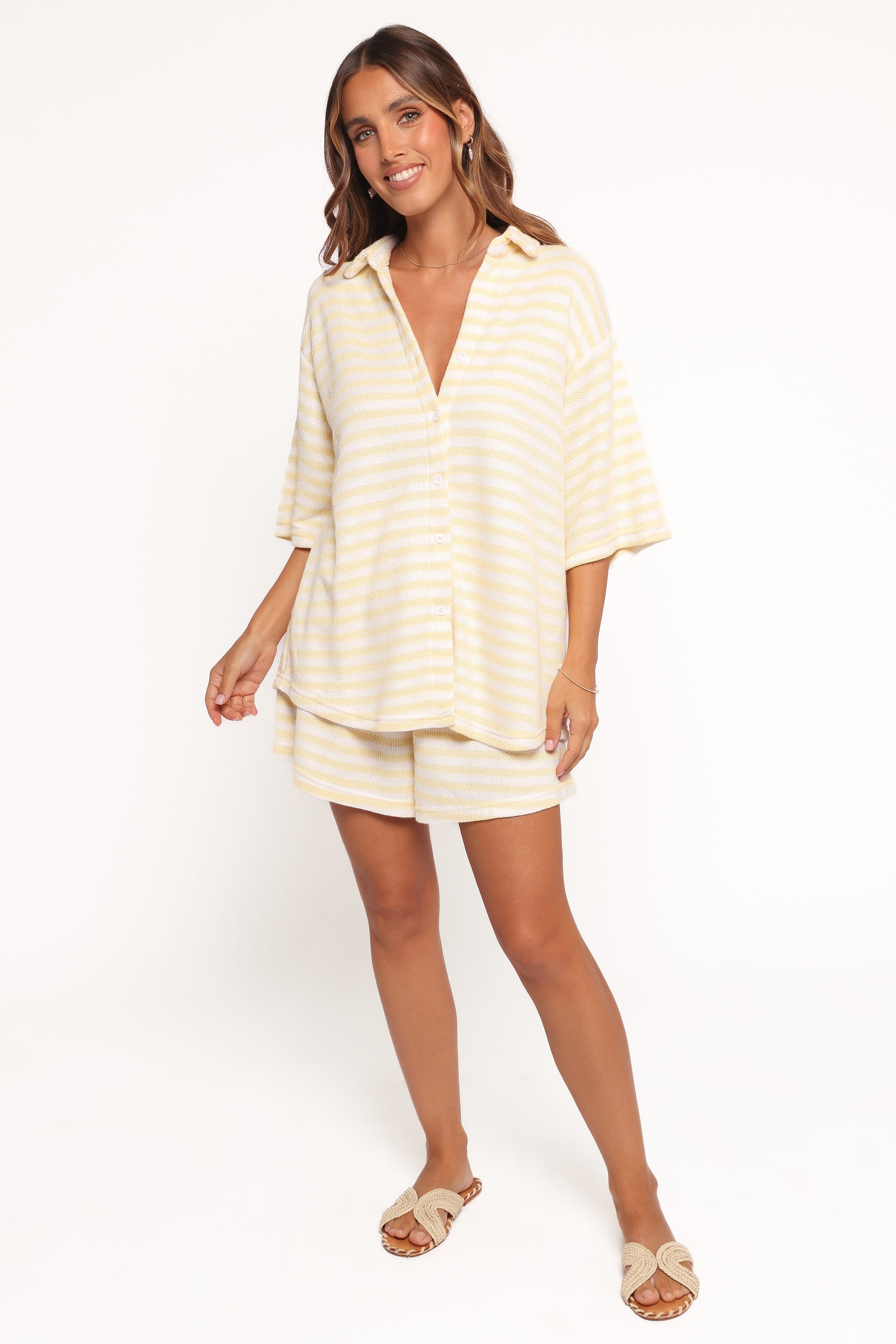 Petal and Pup USA SETS Sunny Knitted Short Set - Yellow Stripe