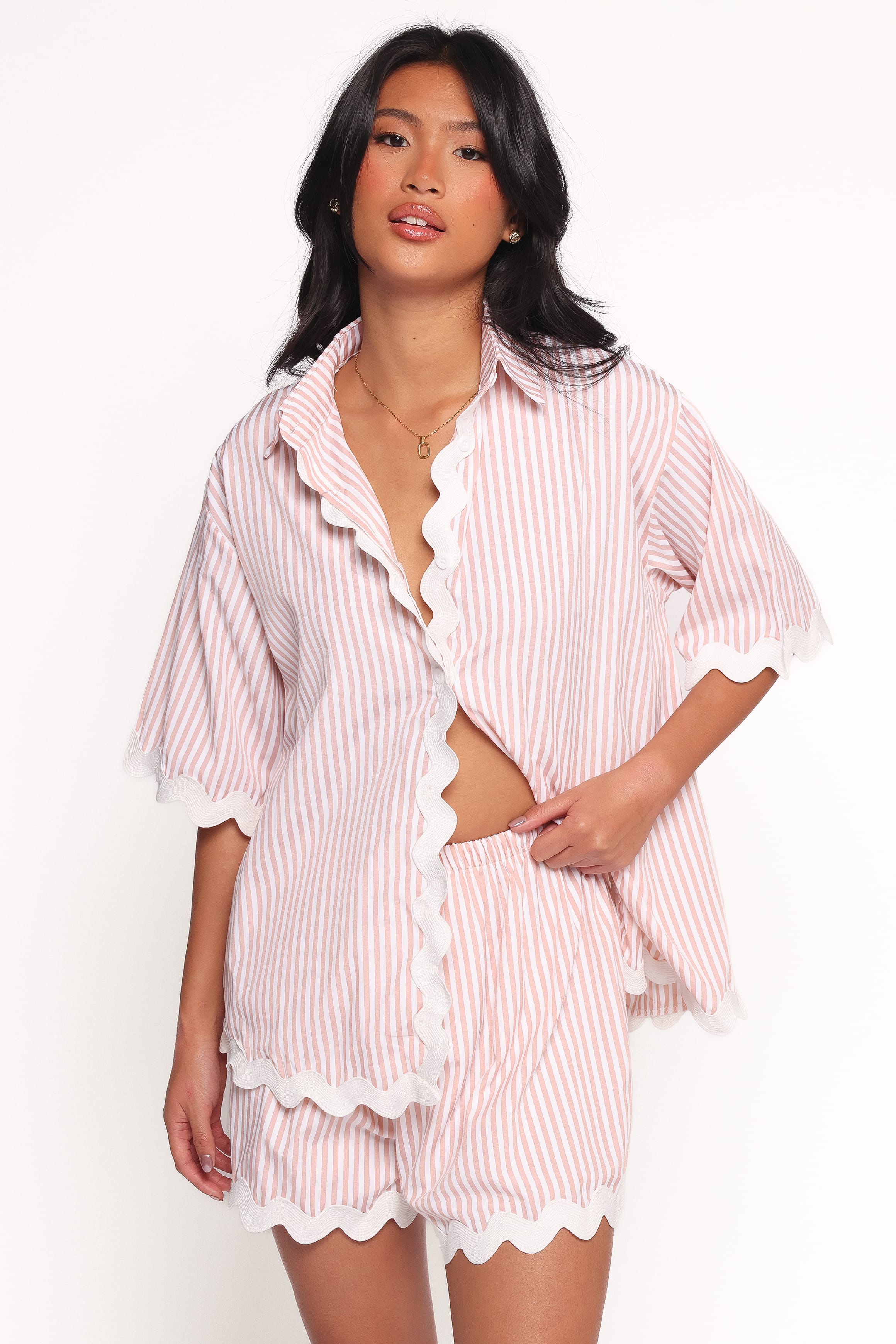 Petal and Pup USA SETS Wilson Short Set - Peach Stripe White
