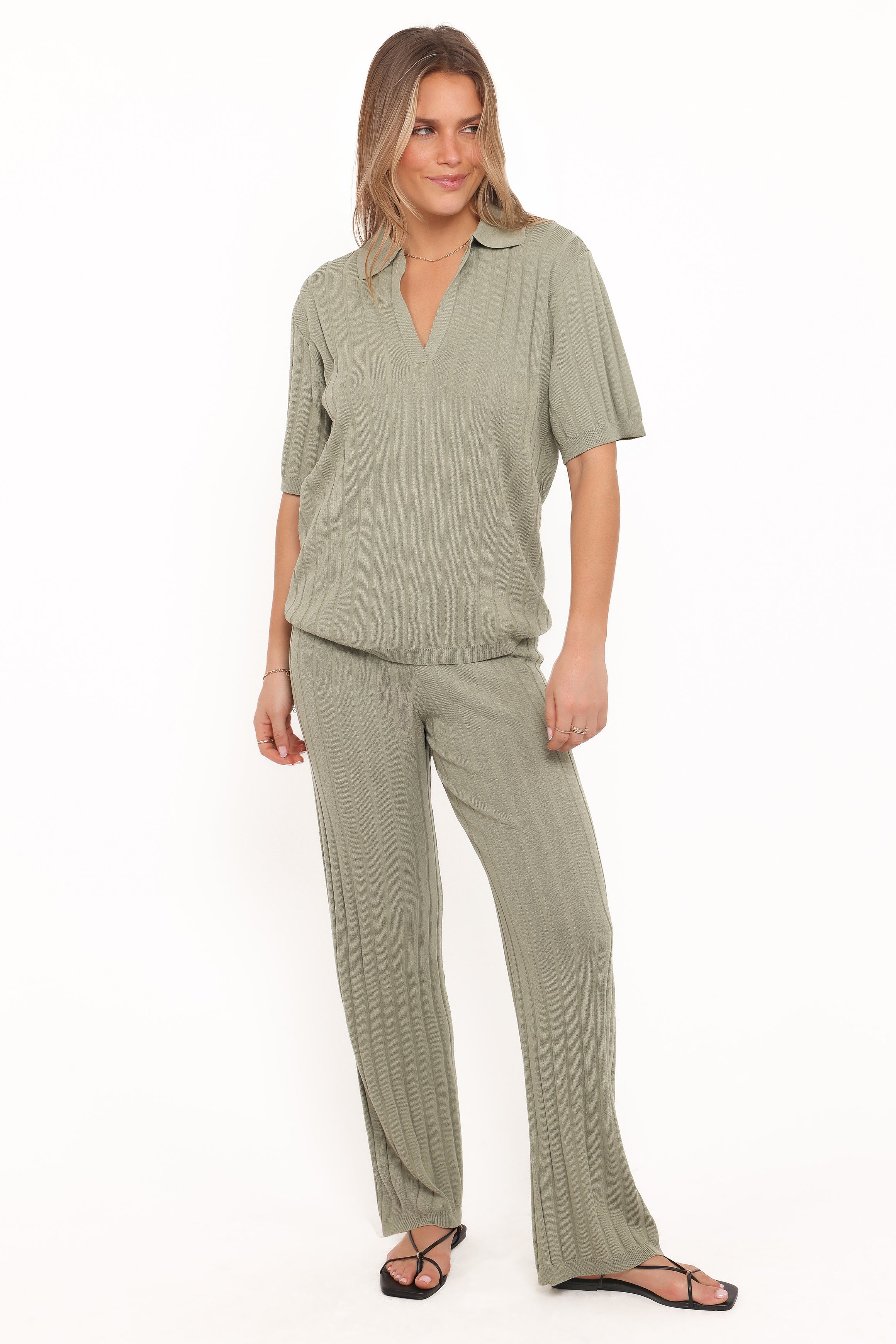 Petal and Pup USA SETS Yulissa Wide Ribbed Pant Set - Khaki Green