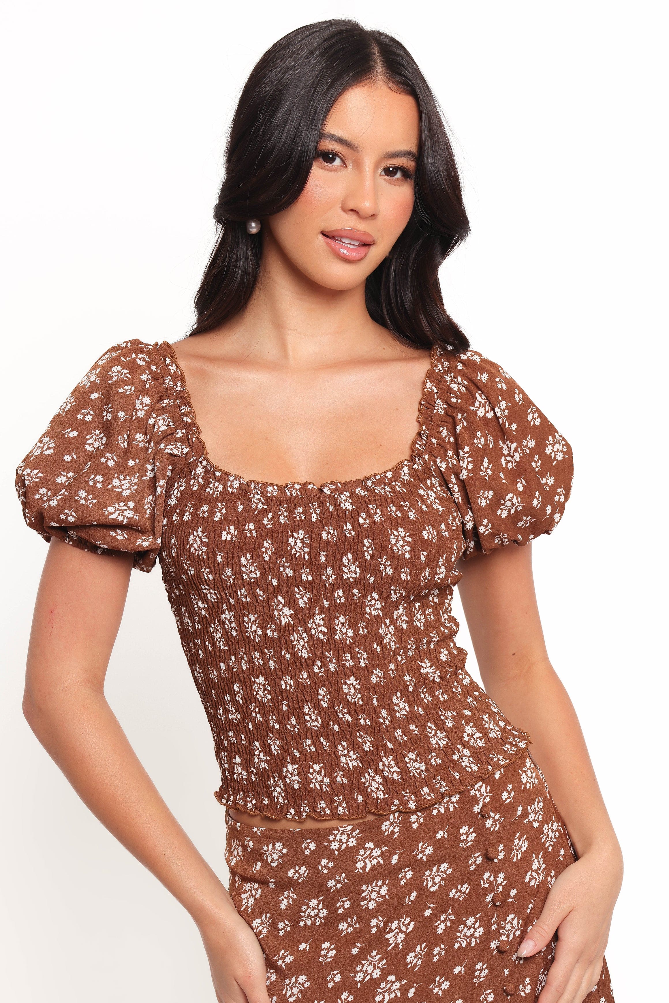 Petal and Pup USA SETS Zola Skirt Set - Brown Ditsy Floral