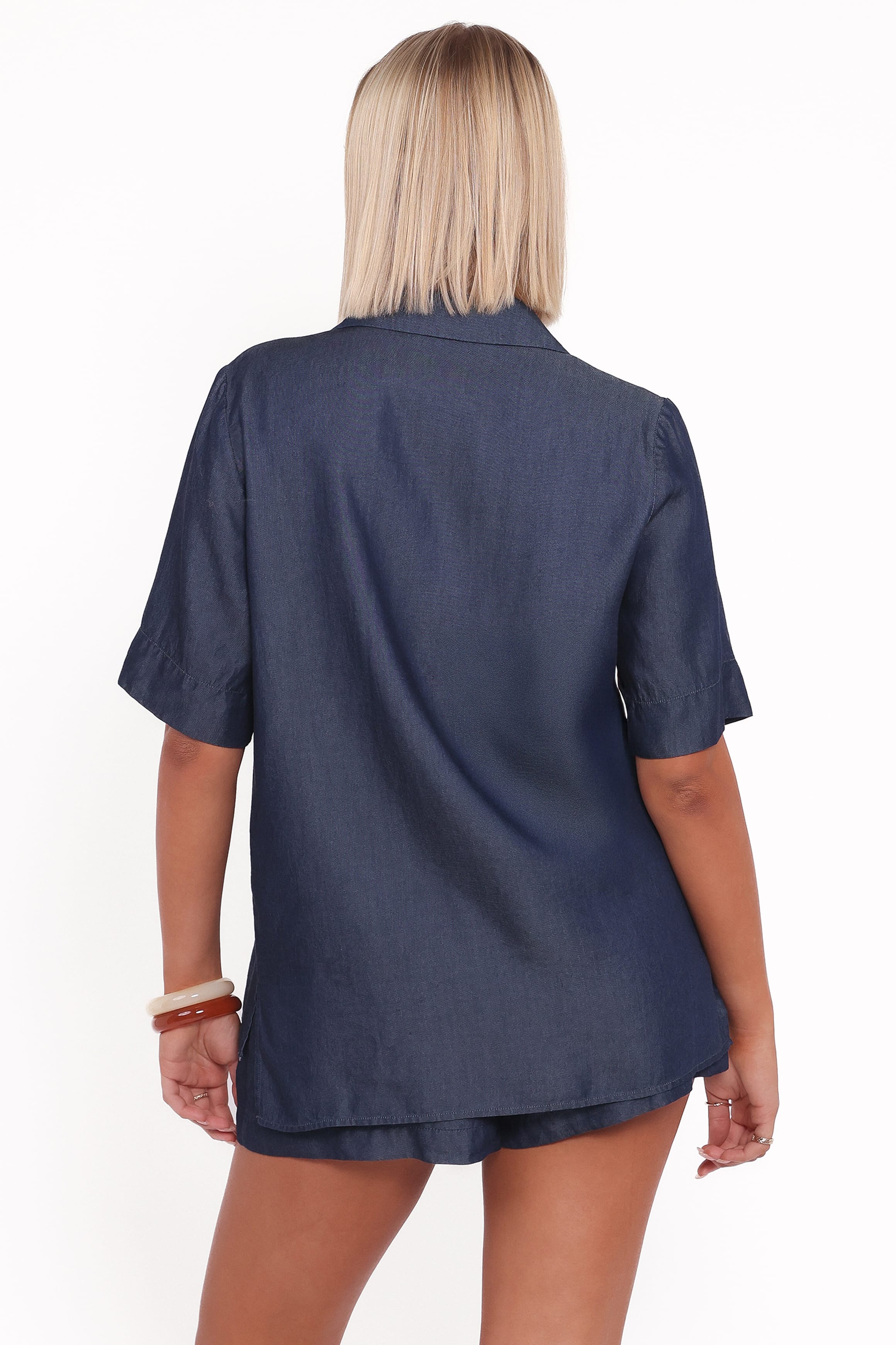 Petal and Pup USA TOPS Aaliyah Chambray Tie Front Top - Dark Wash