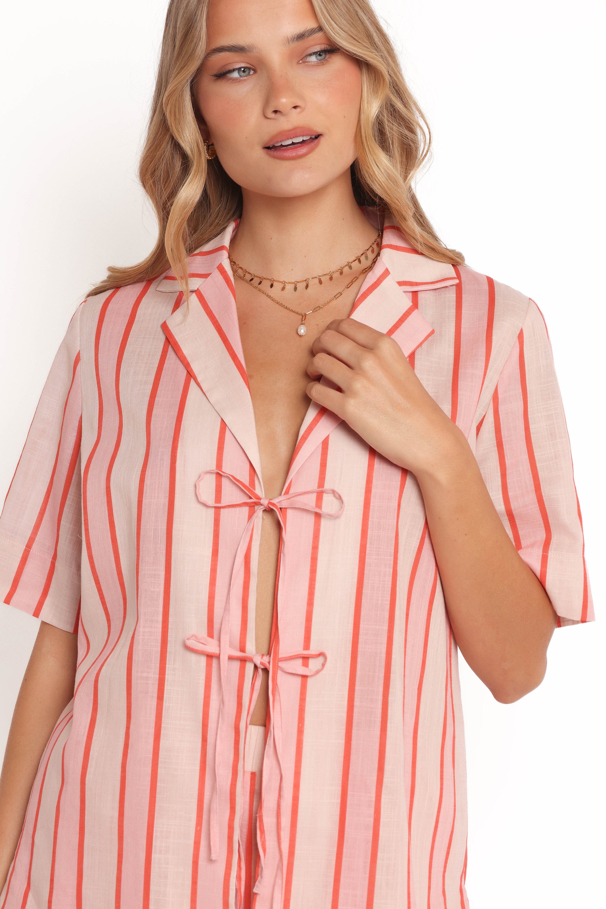 Petal and Pup USA TOPS Aaliyah Tie Front Top - Pink Stripe (Hold for Amazon)