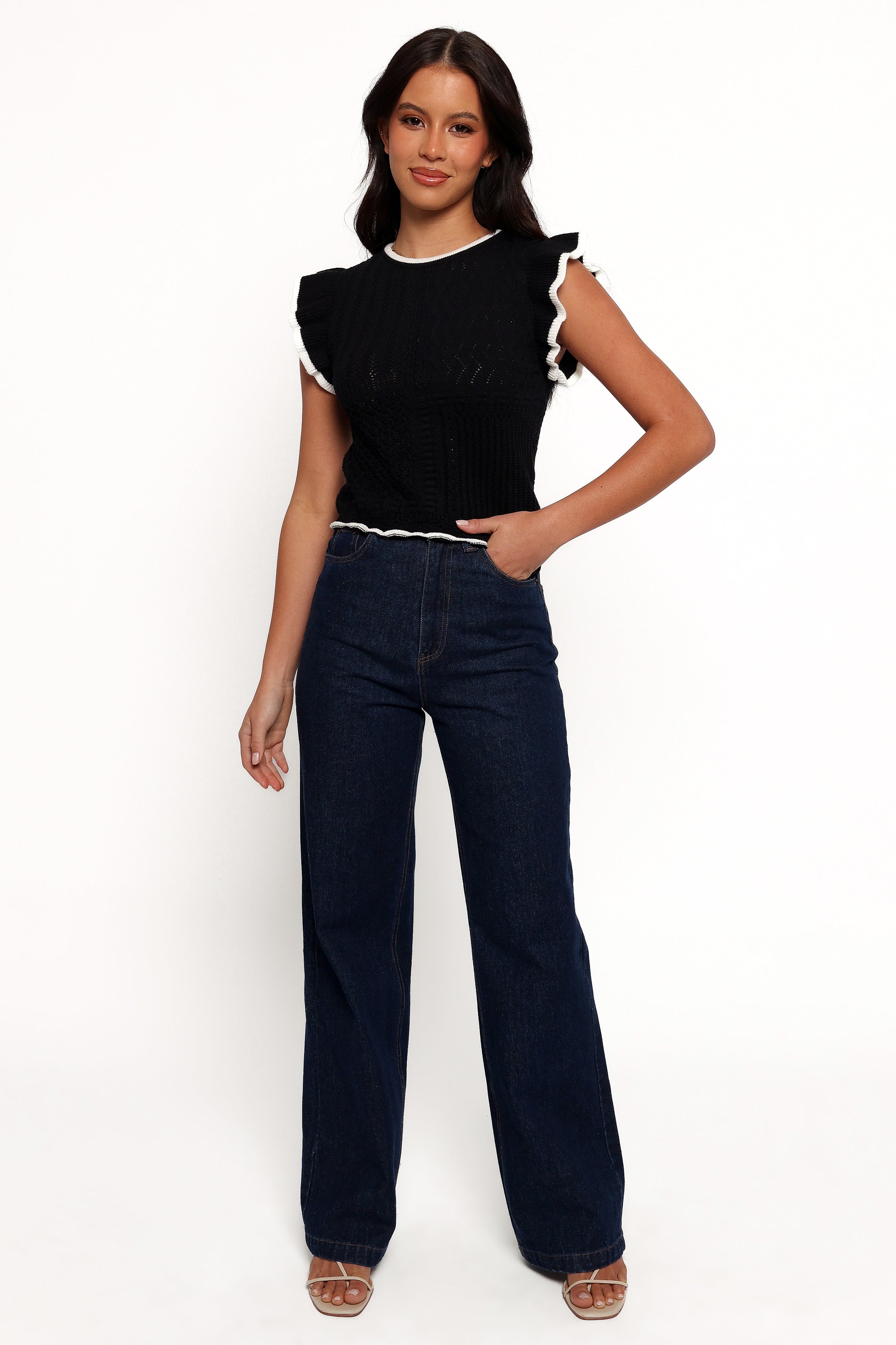 Petal and Pup USA TOPS Abby Knit Top - Black White