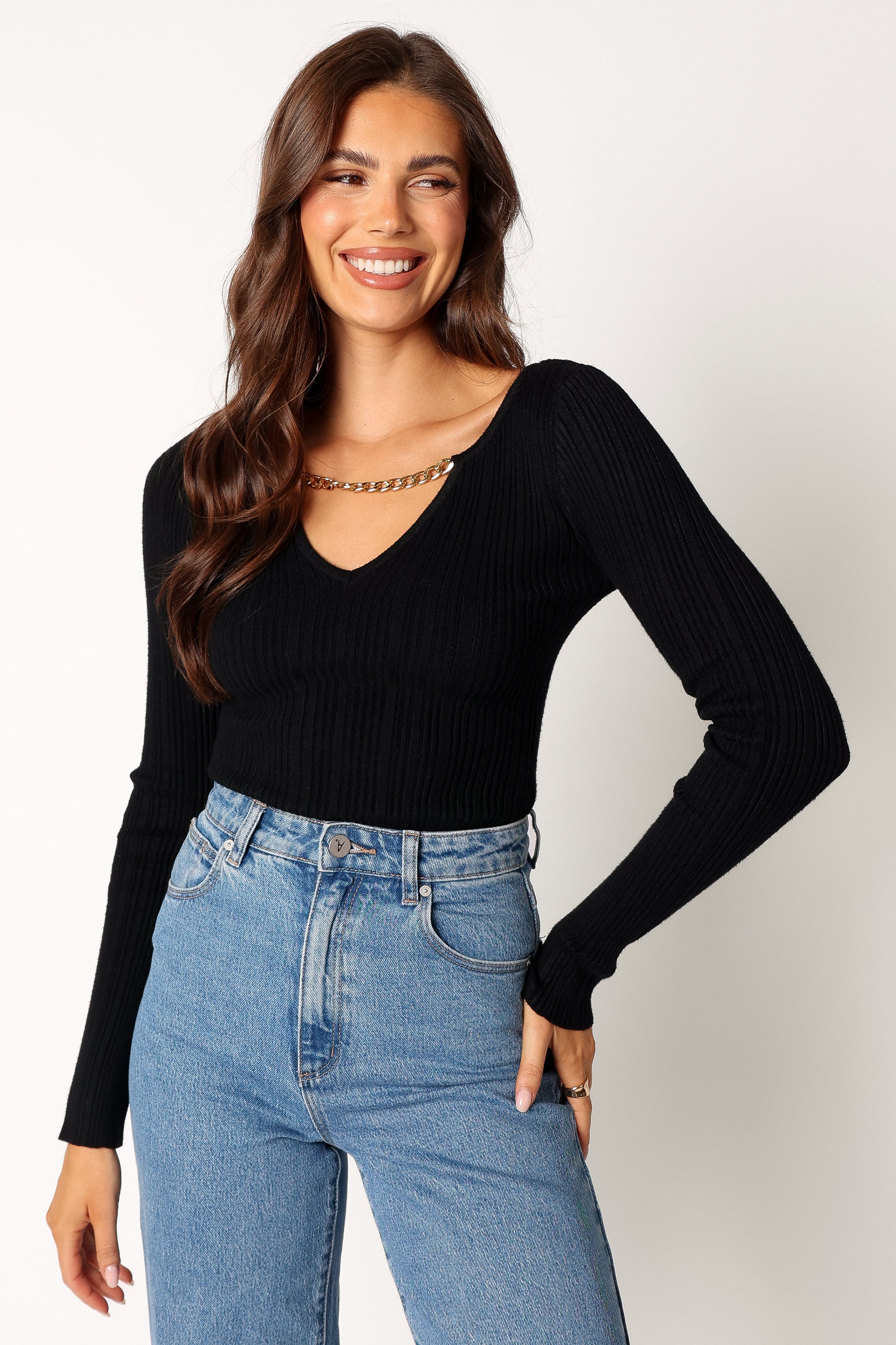Petal and Pup USA TOPS Ace Long Sleeve Knit Bodysuit - Black