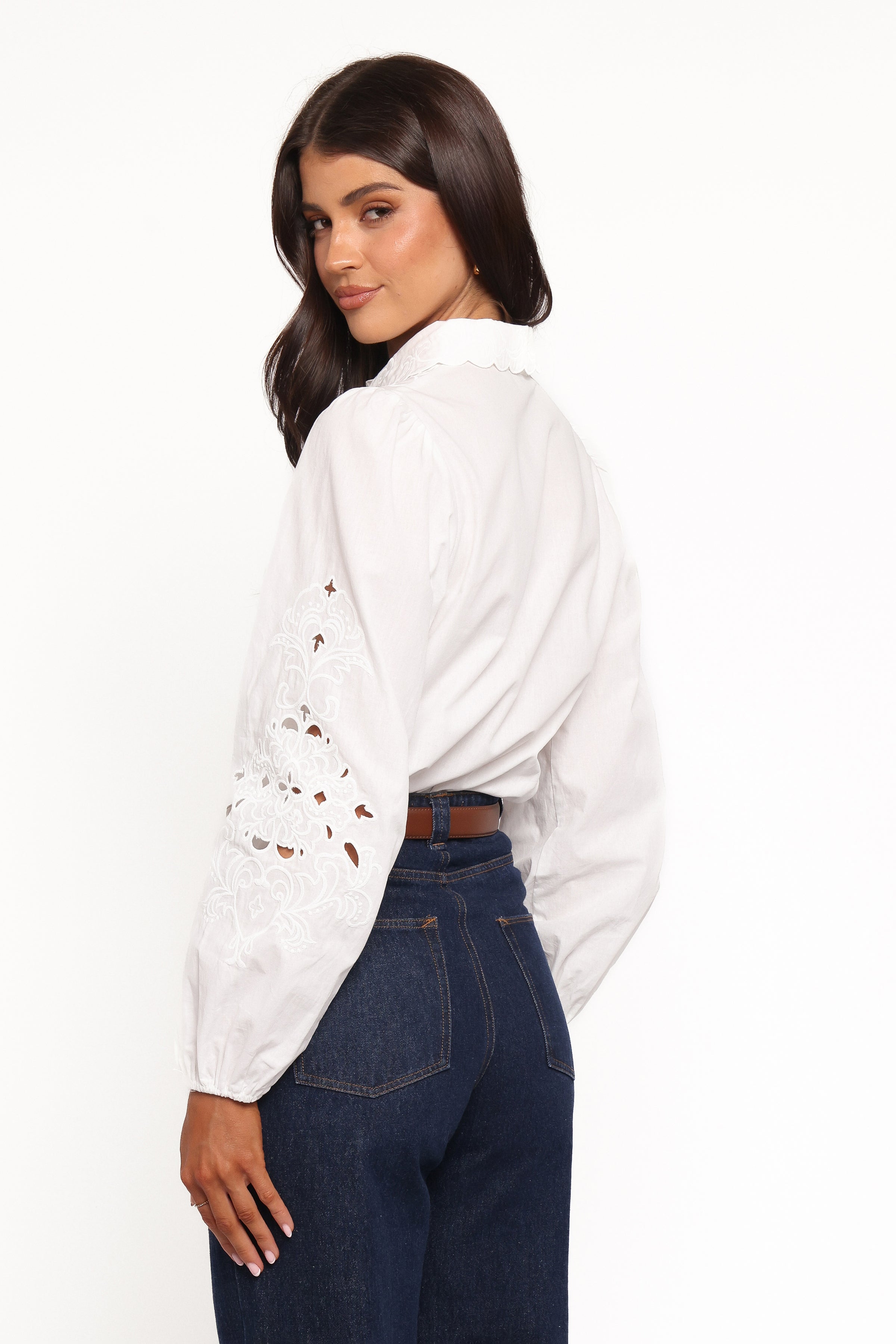 Petal and Pup USA TOPS Aeloria Button Front Shirt - White Embroidery